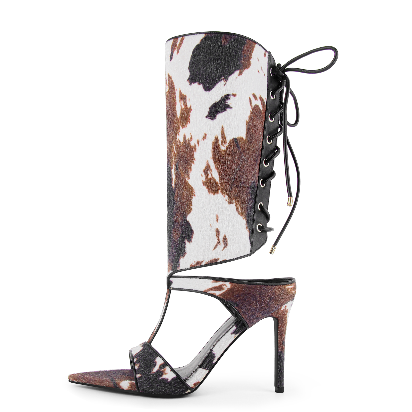 Pointed Toe T-Strap Lace-up Boots Sandals