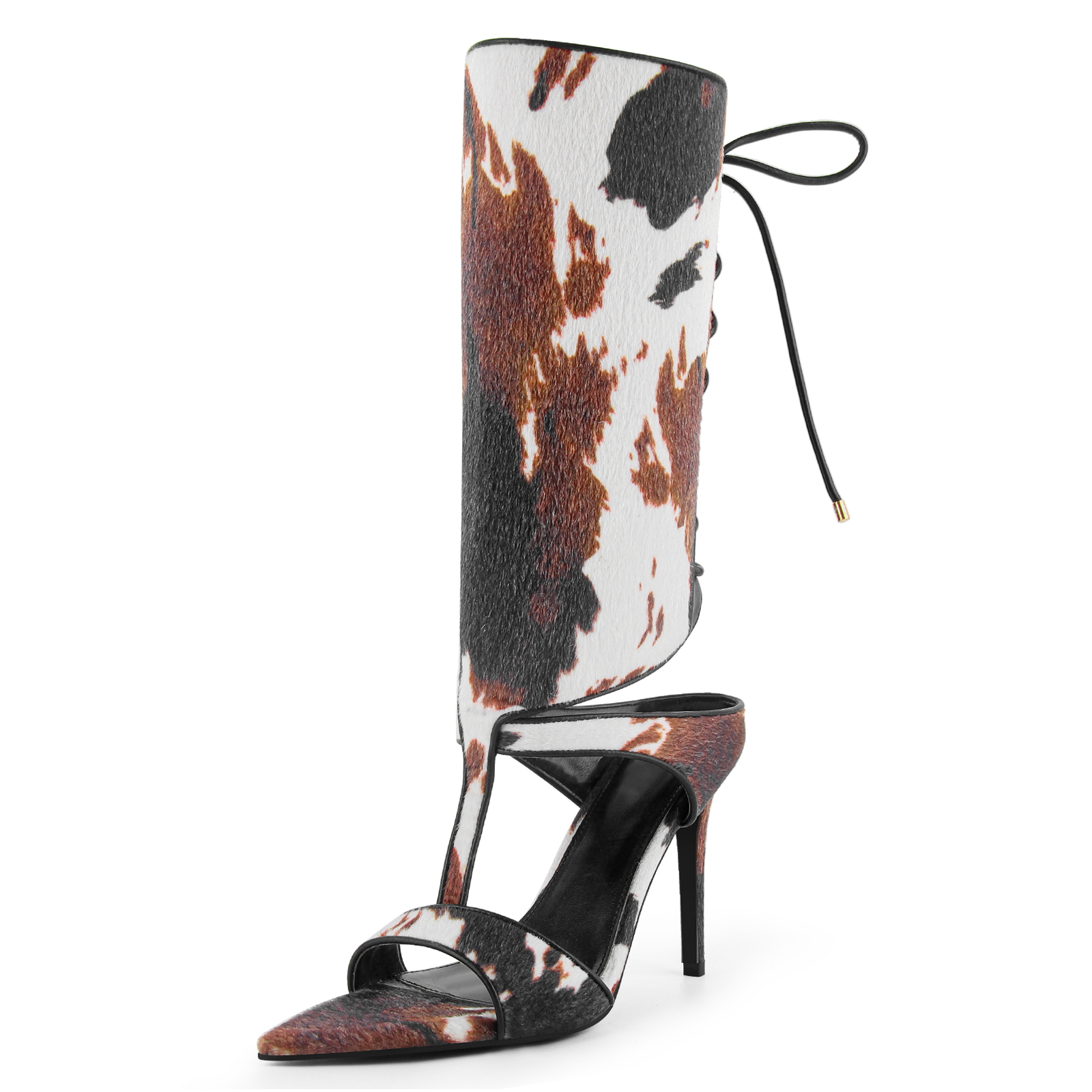 Pointed Toe T-Strap Lace-up Boots Sandals