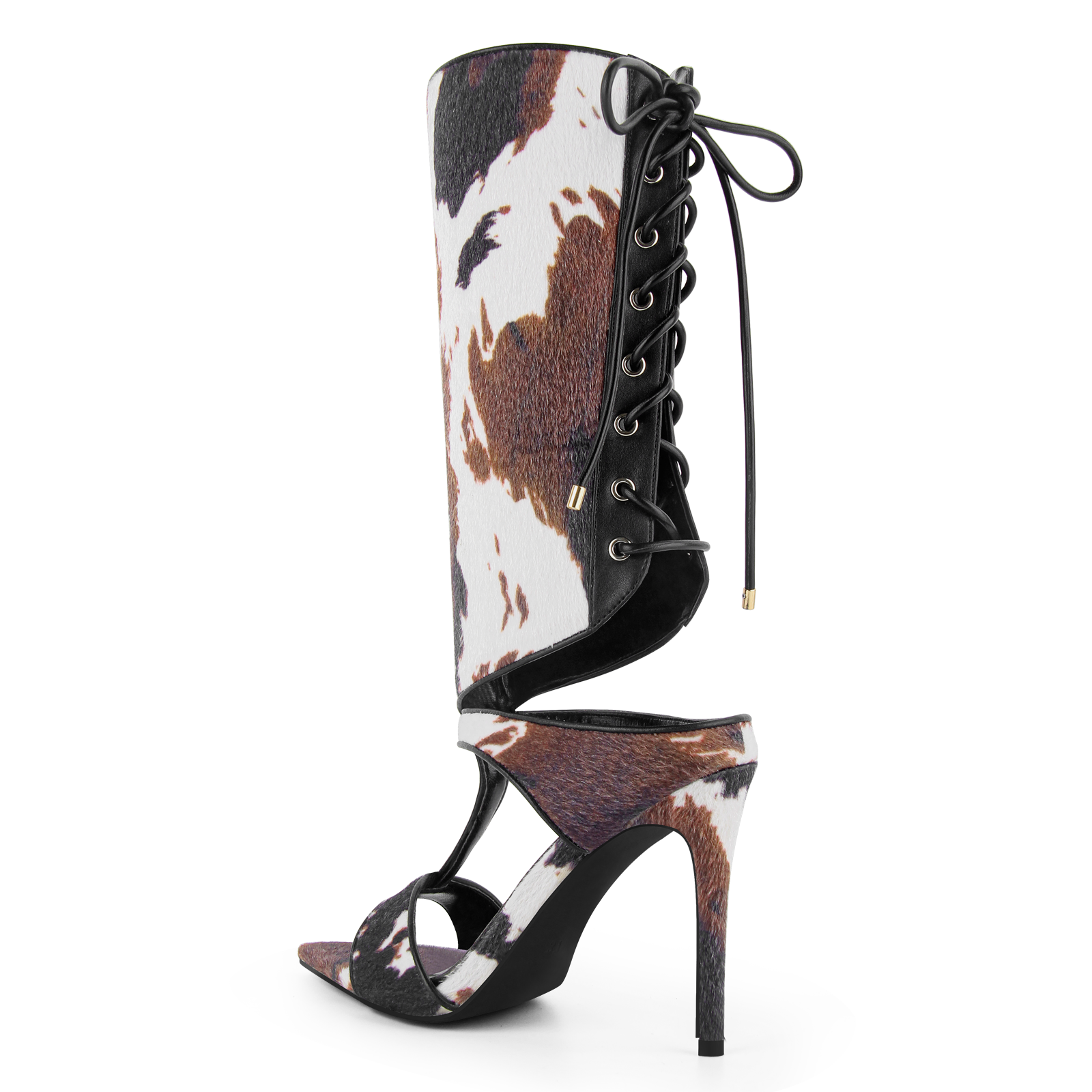 Pointed Toe T-Strap Lace-up Boots Sandals