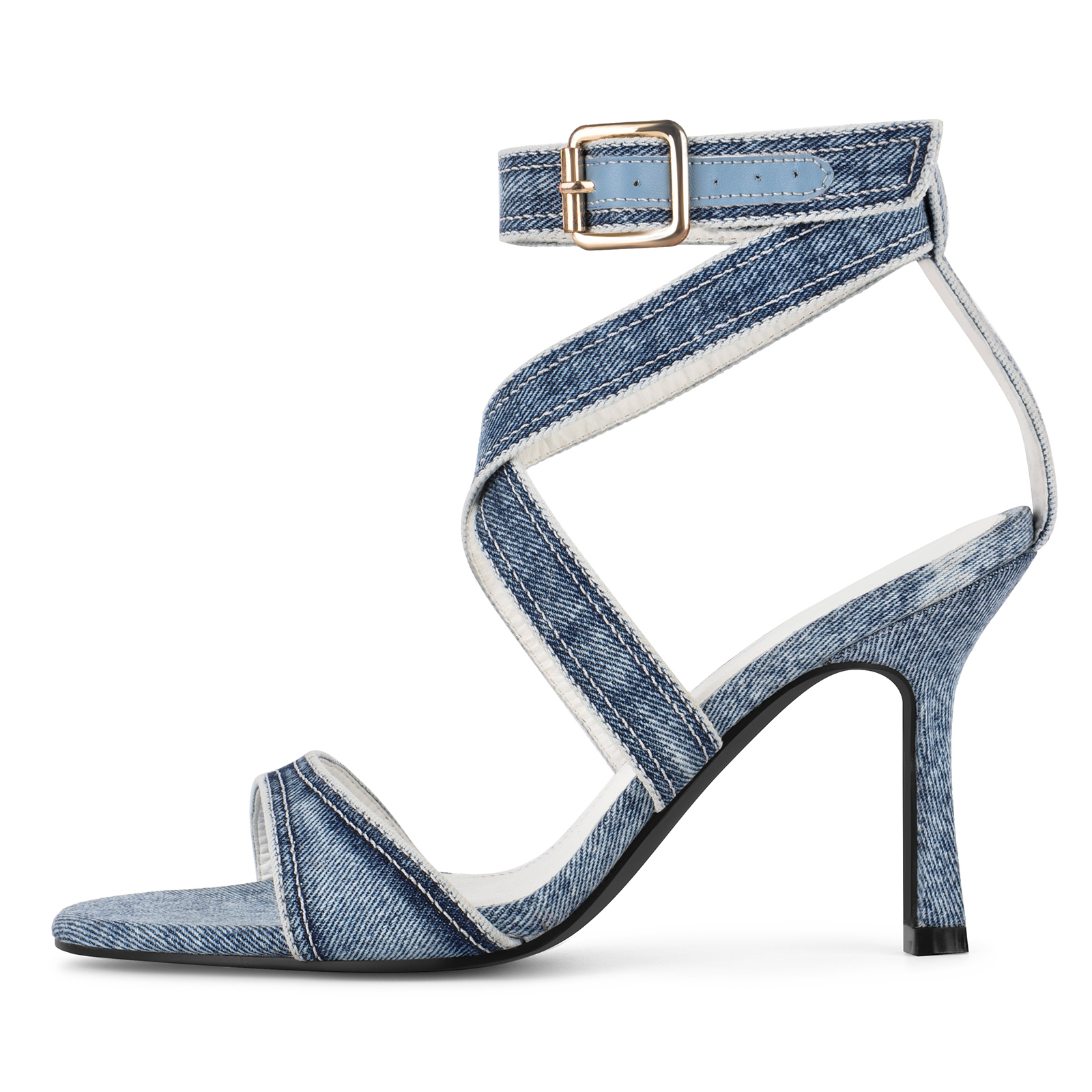 Denim Round Toe Cross Ankle Strap Sandals