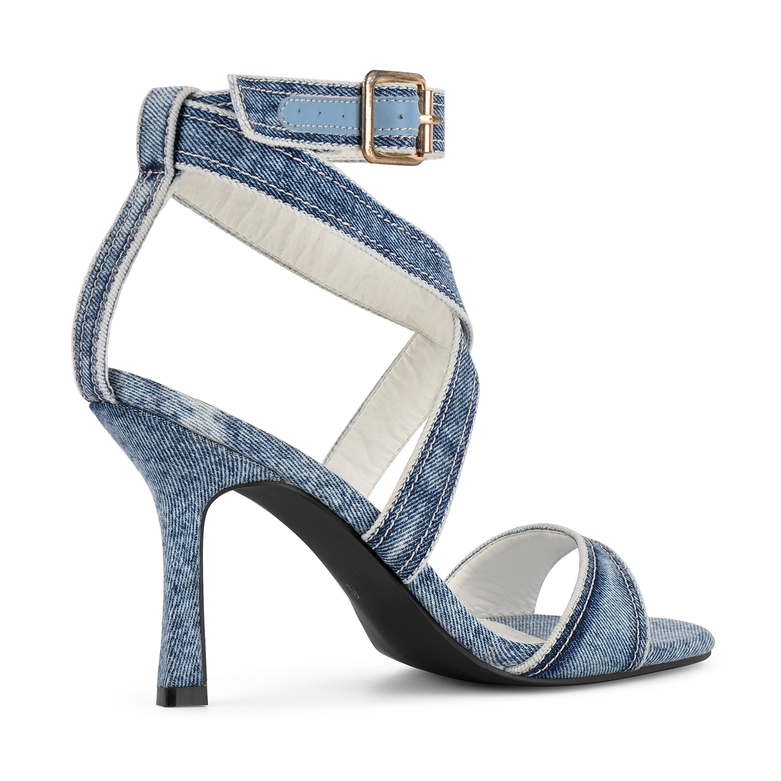 Denim Round Toe Cross Ankle Strap Sandals