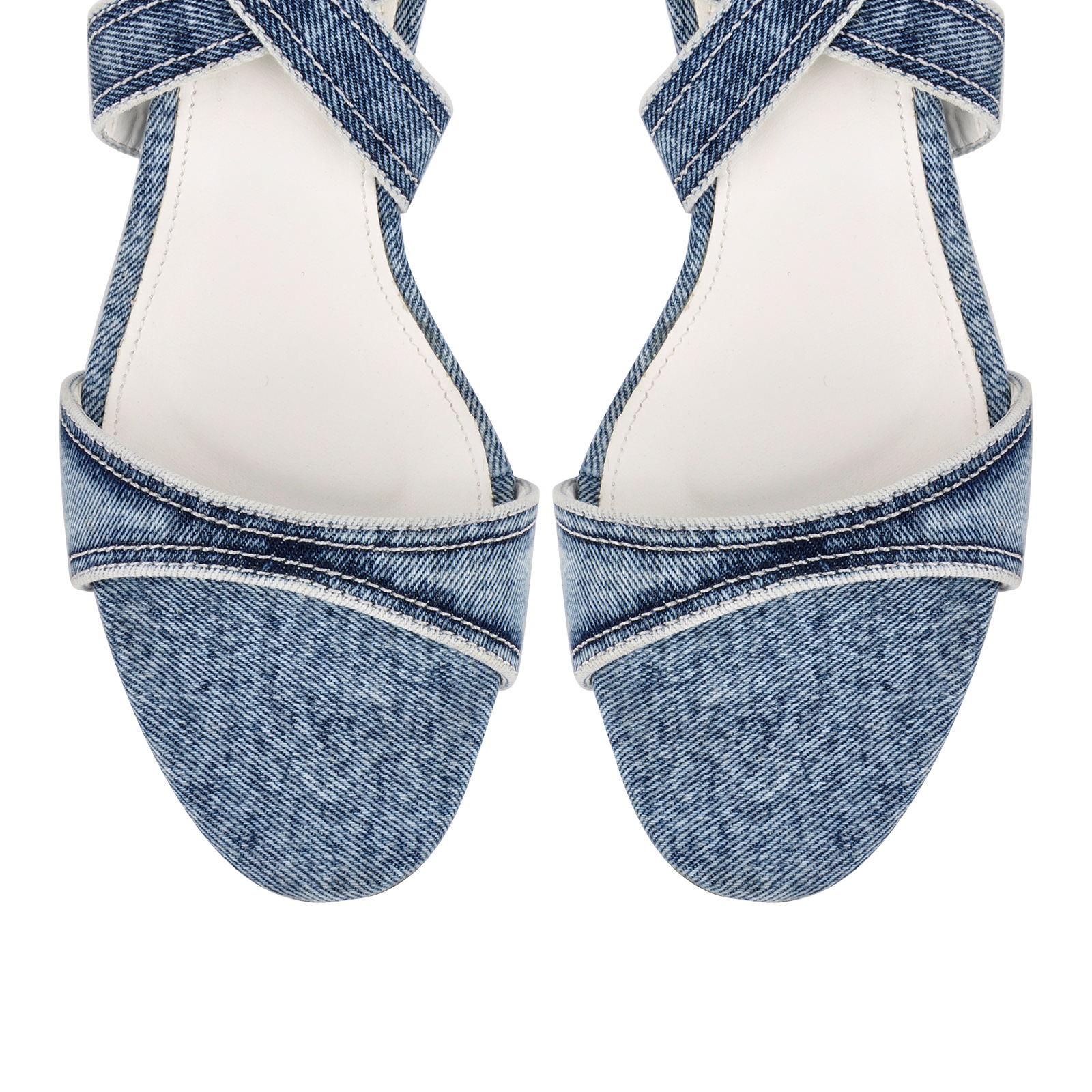 Denim Round Toe Cross Ankle Strap Sandals