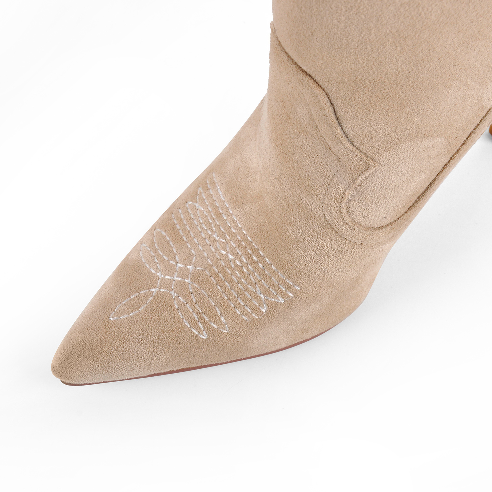 Suede Embroidery Western Stiletto Knee High Boots