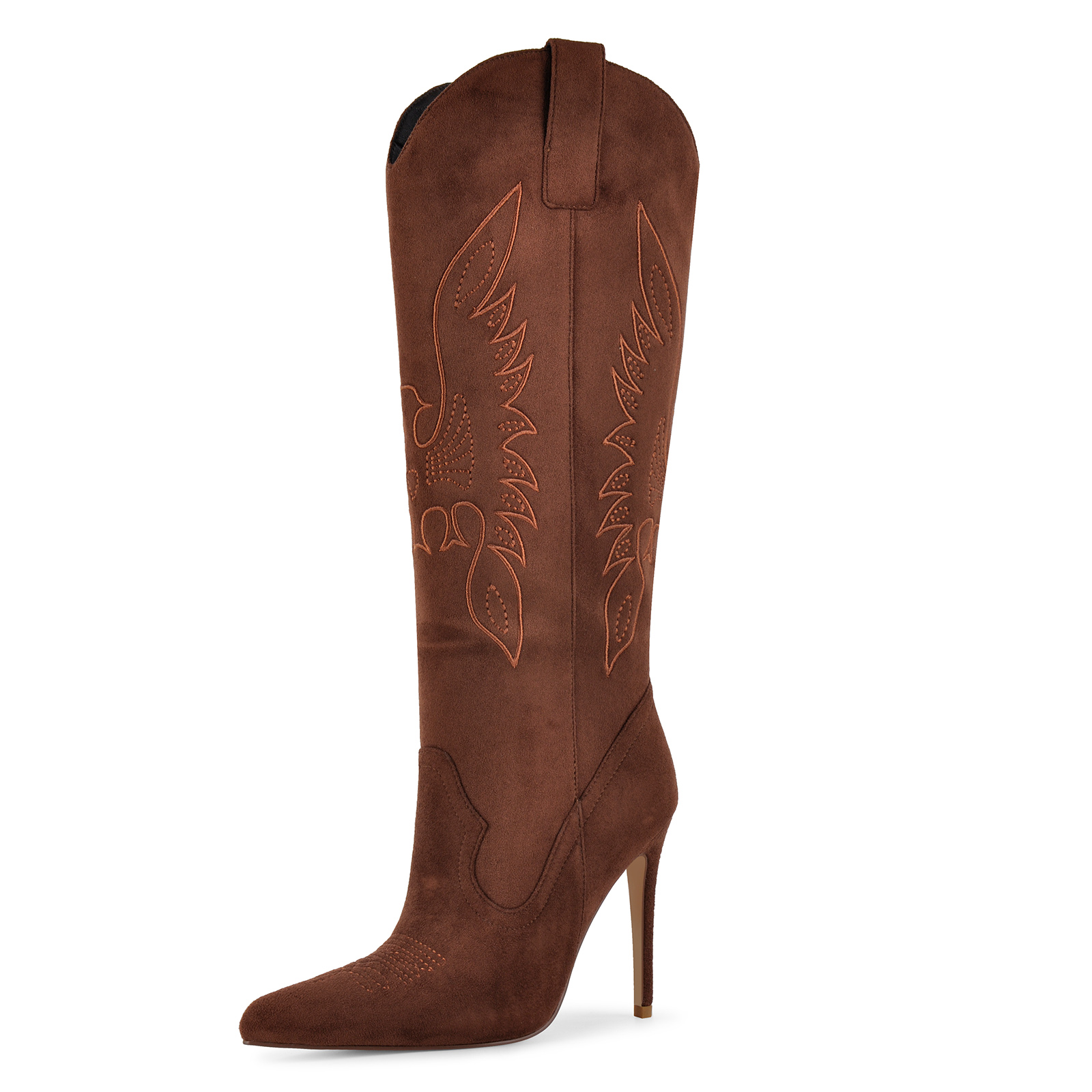 Suede Embroidery Western Stiletto Knee High Boots