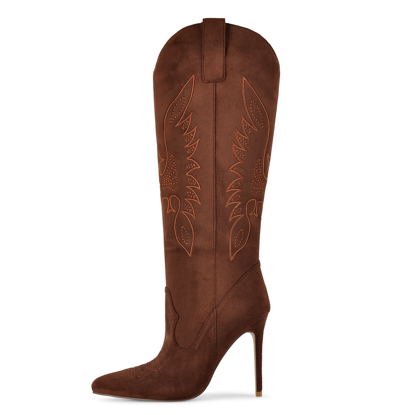 Suede Embroidery Western Stiletto Knee High Boots