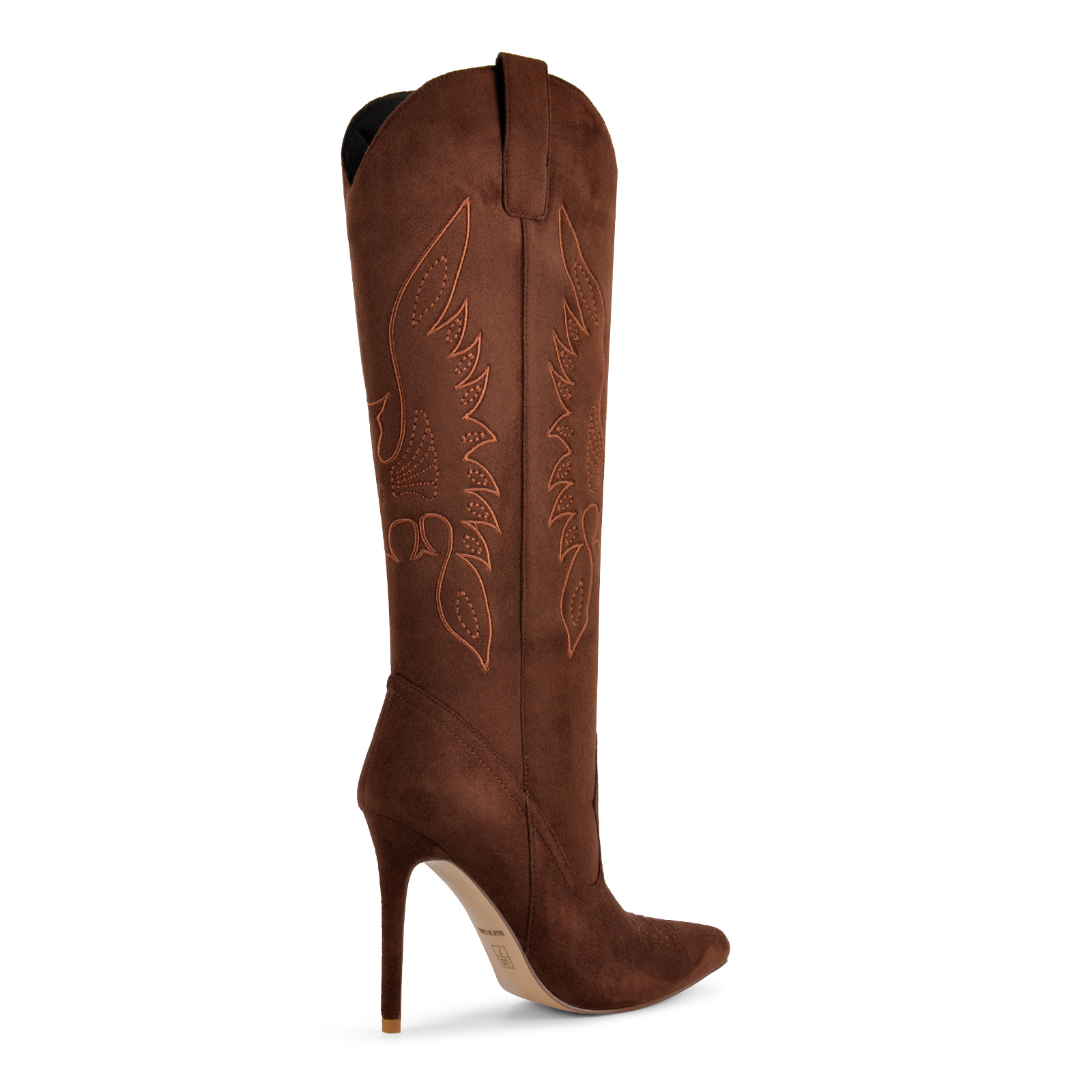 Suede Embroidery Western Stiletto Knee High Boots