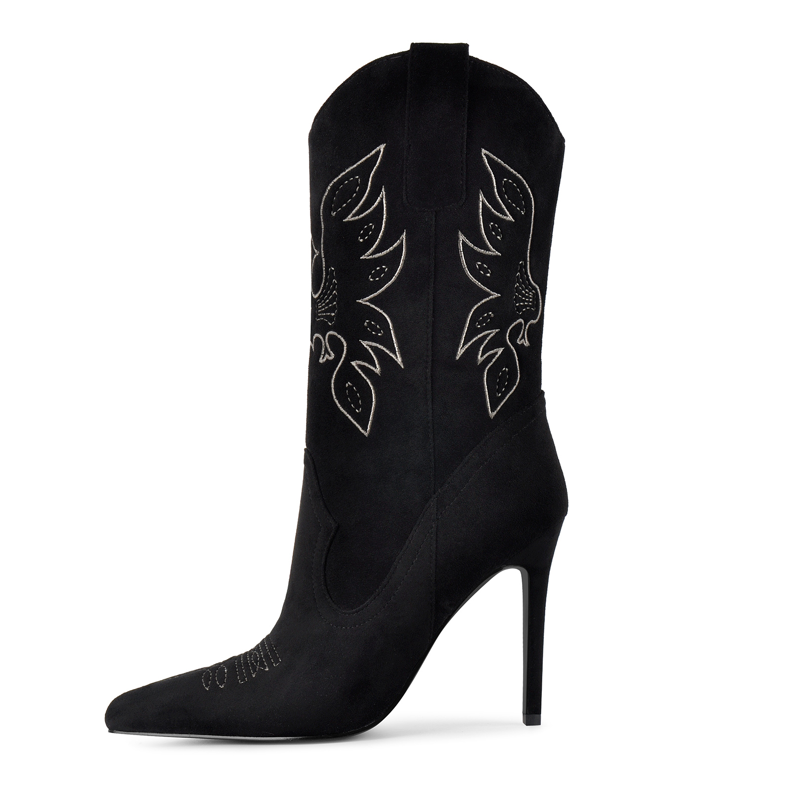 Suede Embroidery Stiletto Cowgirl Ankle Boots