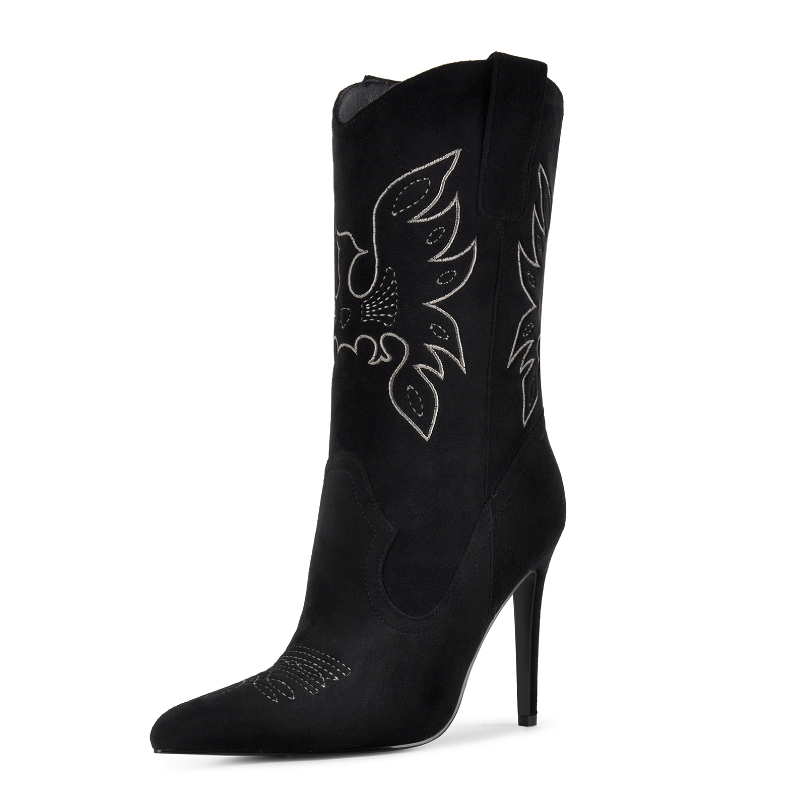 Suede Embroidery Stiletto Cowgirl Ankle Boots
