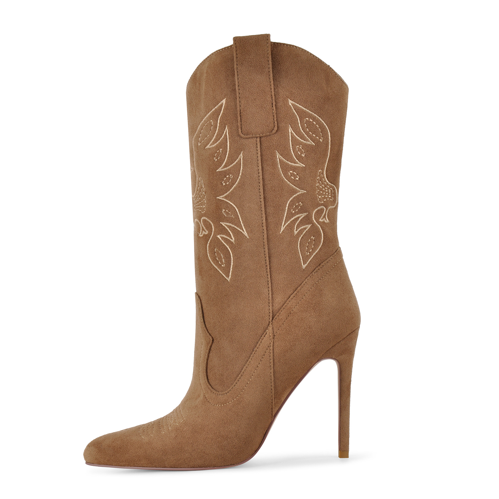 Suede Embroidery Stiletto Cowgirl Ankle Boots