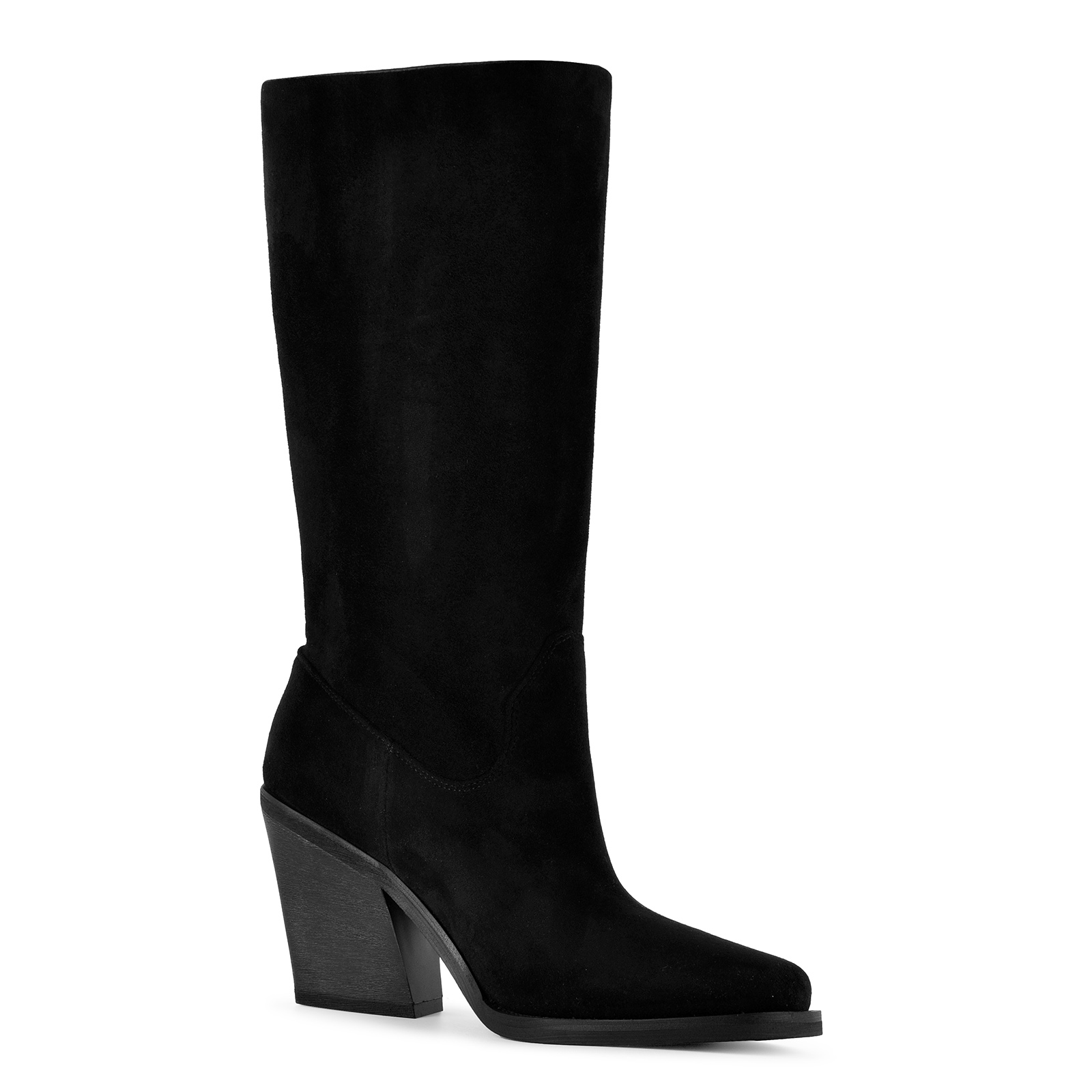 Square Toe Suede Buckle Strap Western Mid-Calf Boots