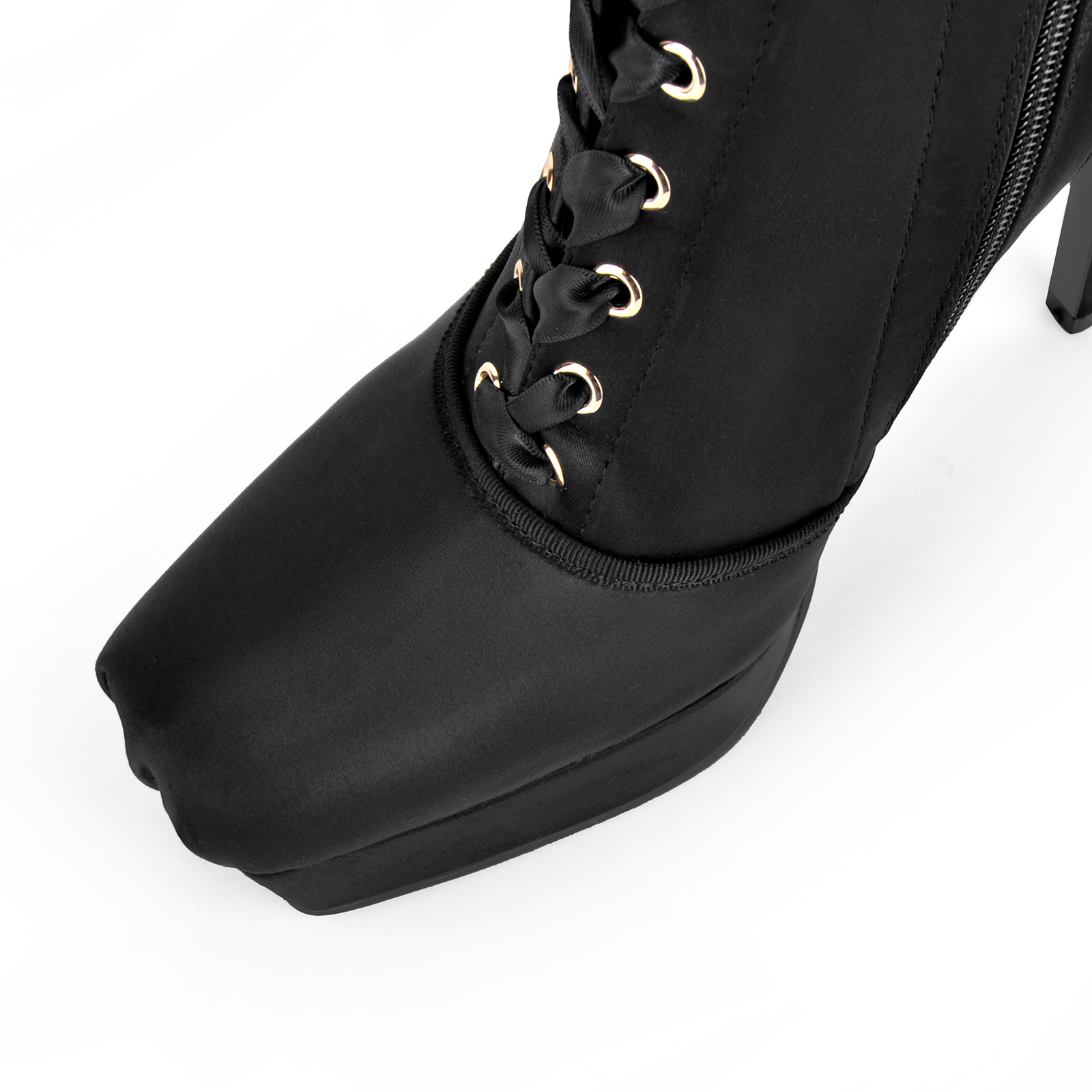 Square Toe Platform Satin Lace-up Ankle Boots