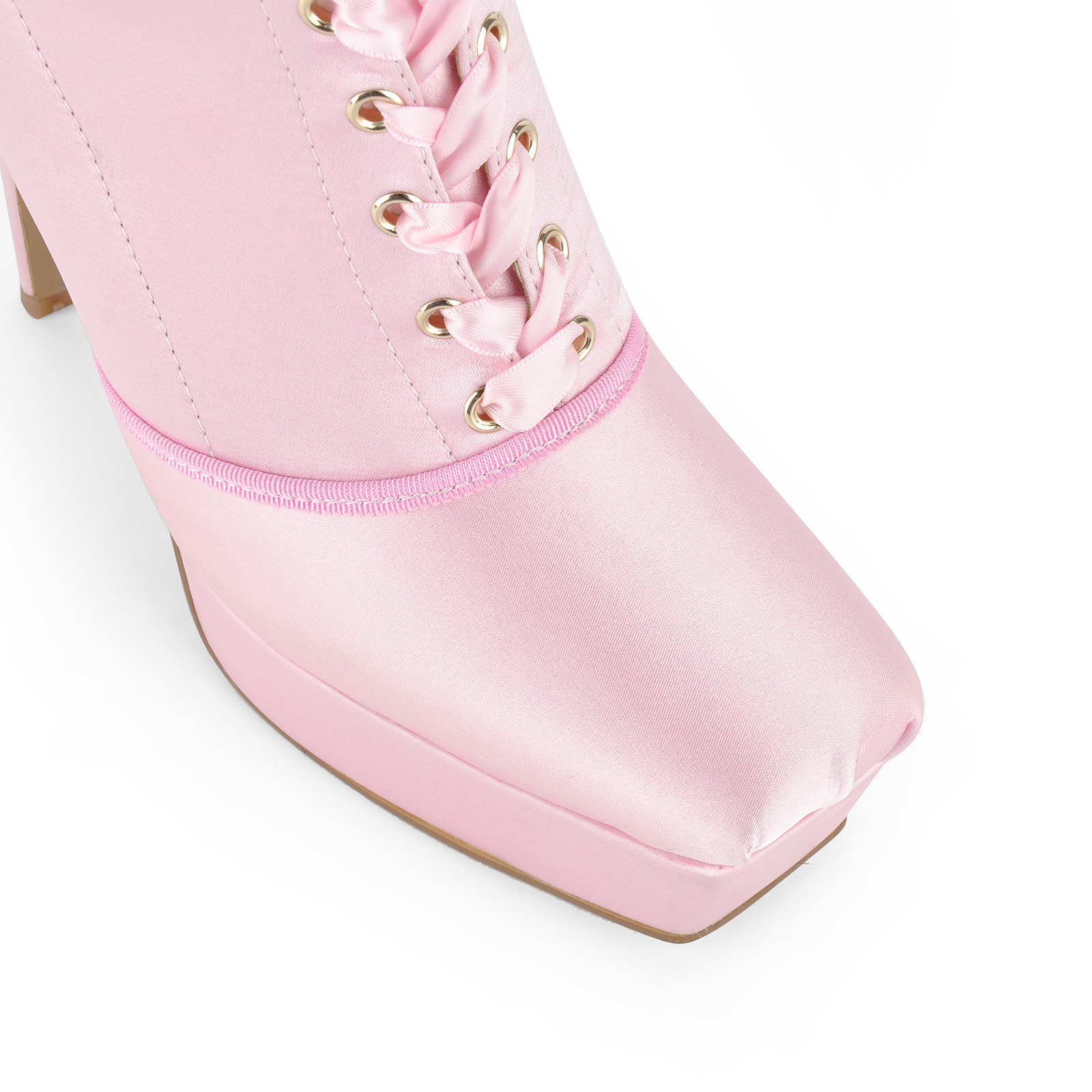 Square Toe Platform Satin Lace-up Ankle Boots
