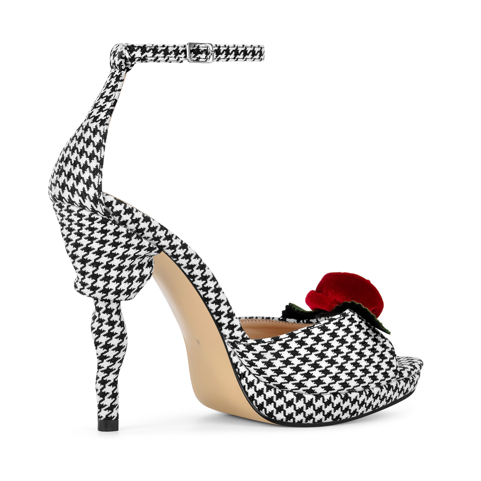 Houndstooth Rose Platform Ankle Strap Sandals