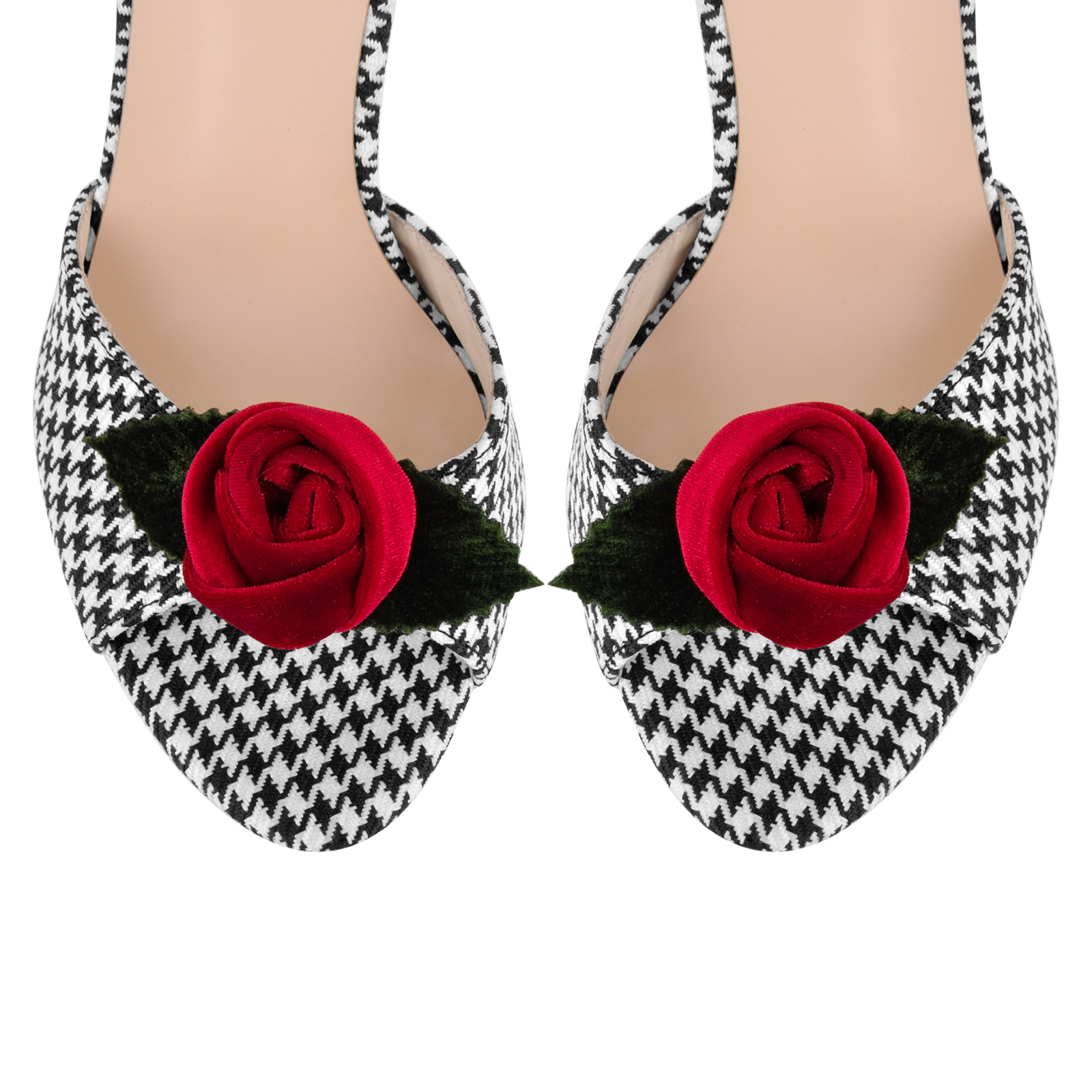 Houndstooth Rose Platform Ankle Strap Sandals