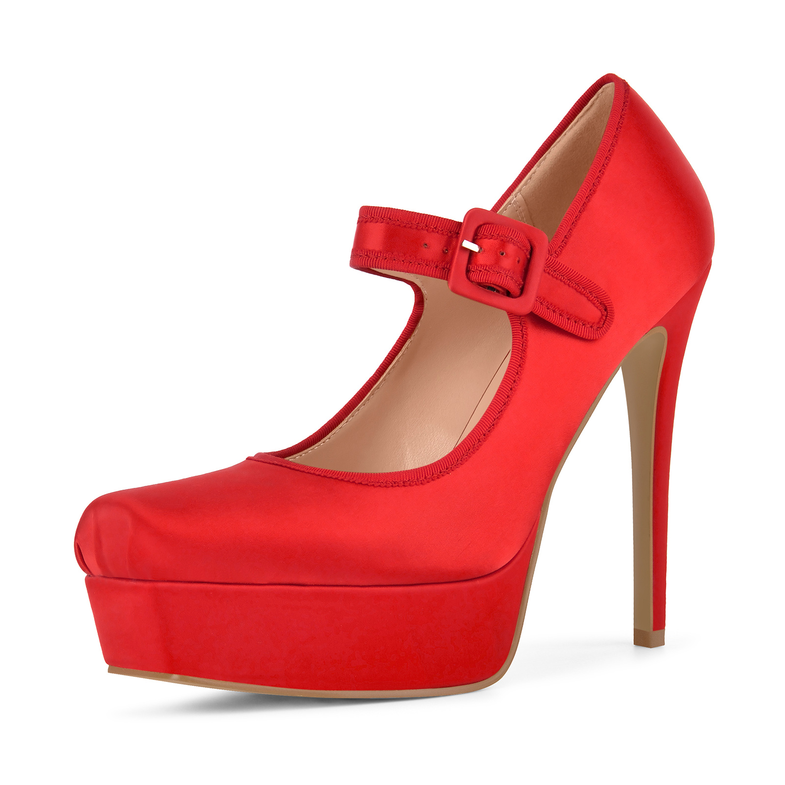 Square Toe Platform Mary Jane Satin Pumps