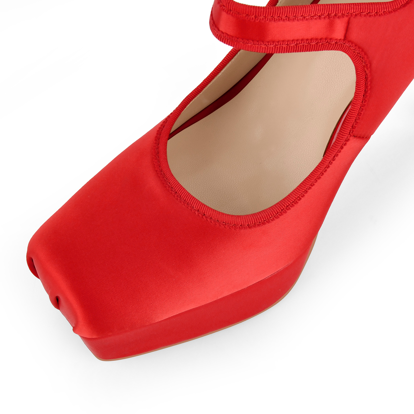 Square Toe Platform Mary Jane Satin Pumps