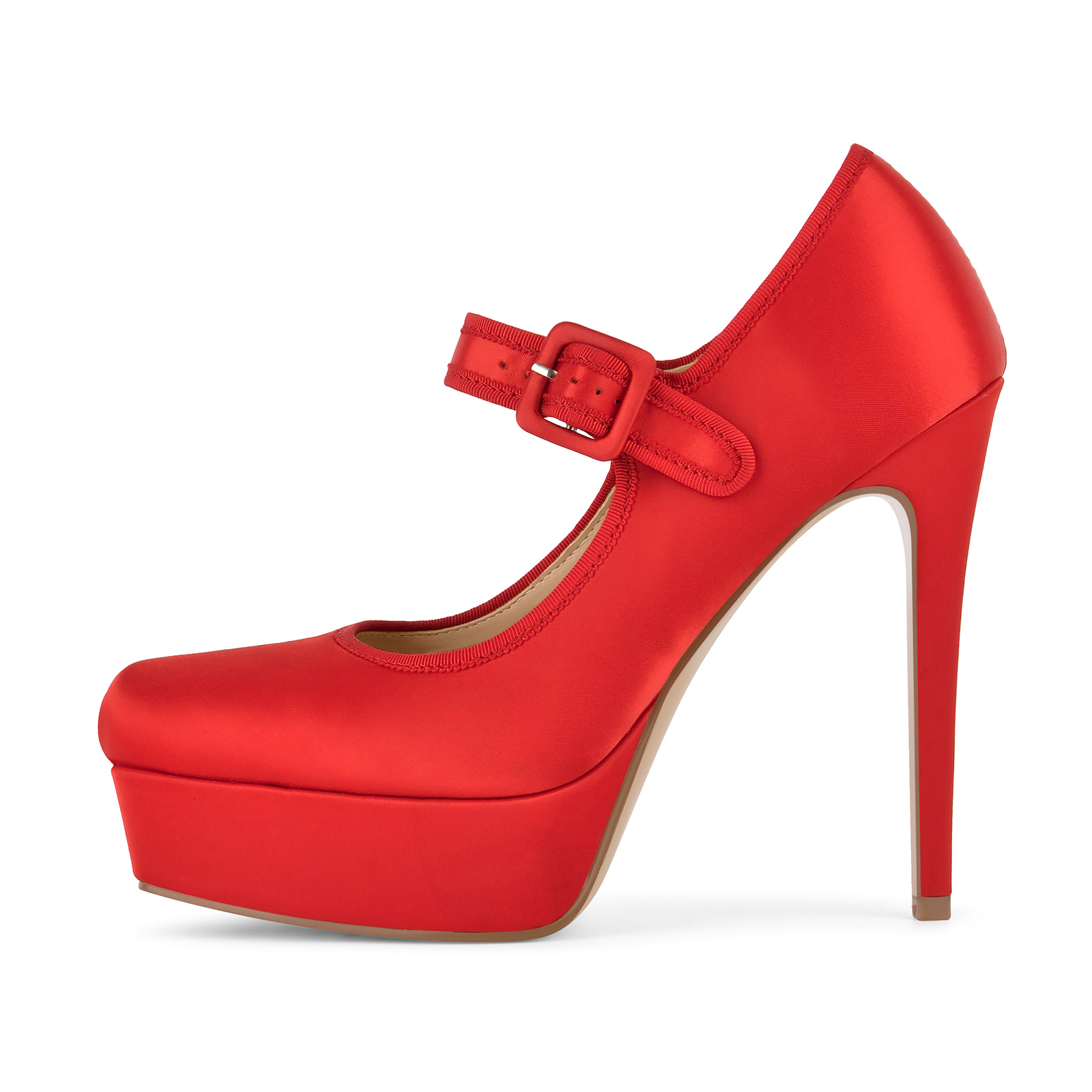 Square Toe Platform Mary Jane Satin Pumps