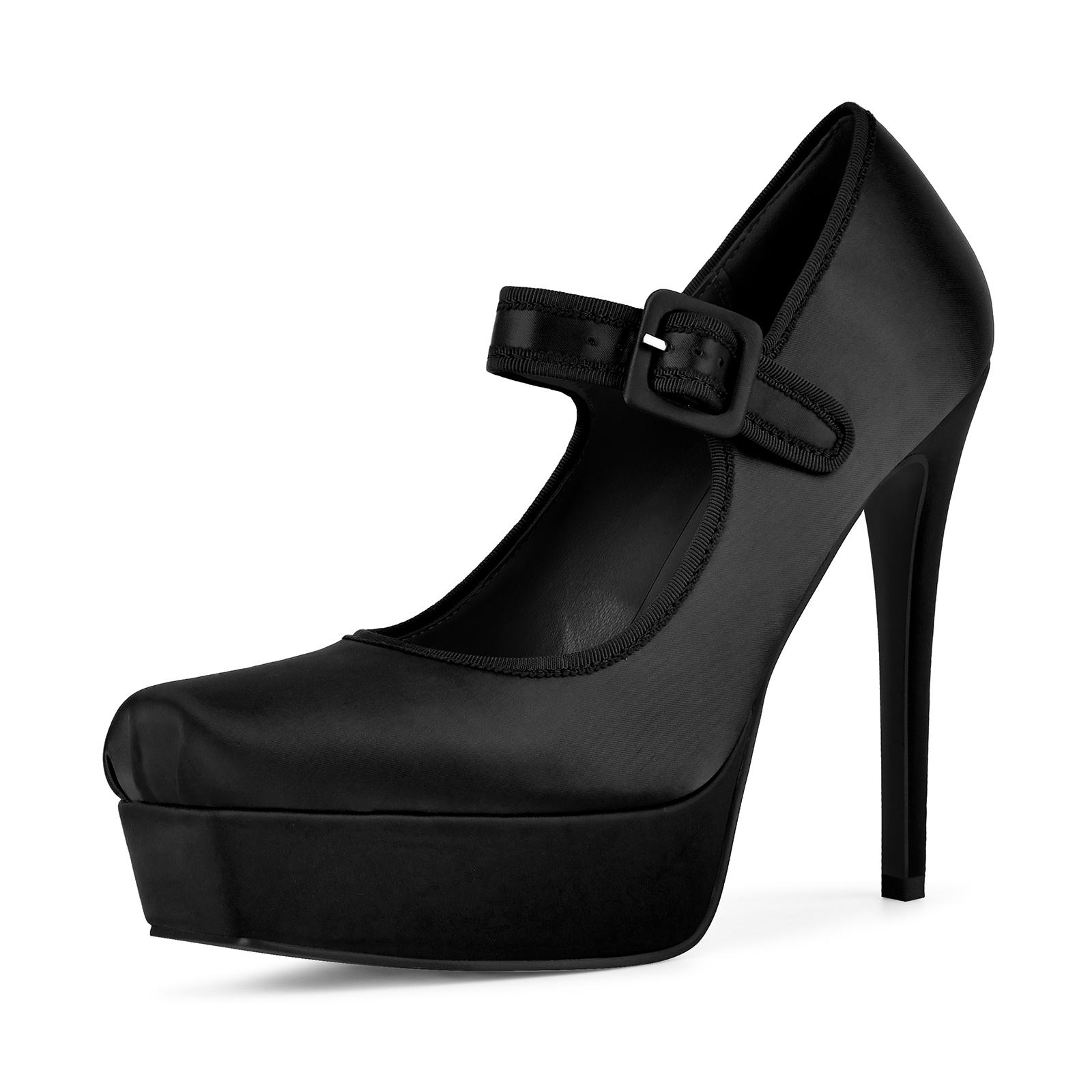 Square Toe Platform Mary Jane Satin Pumps