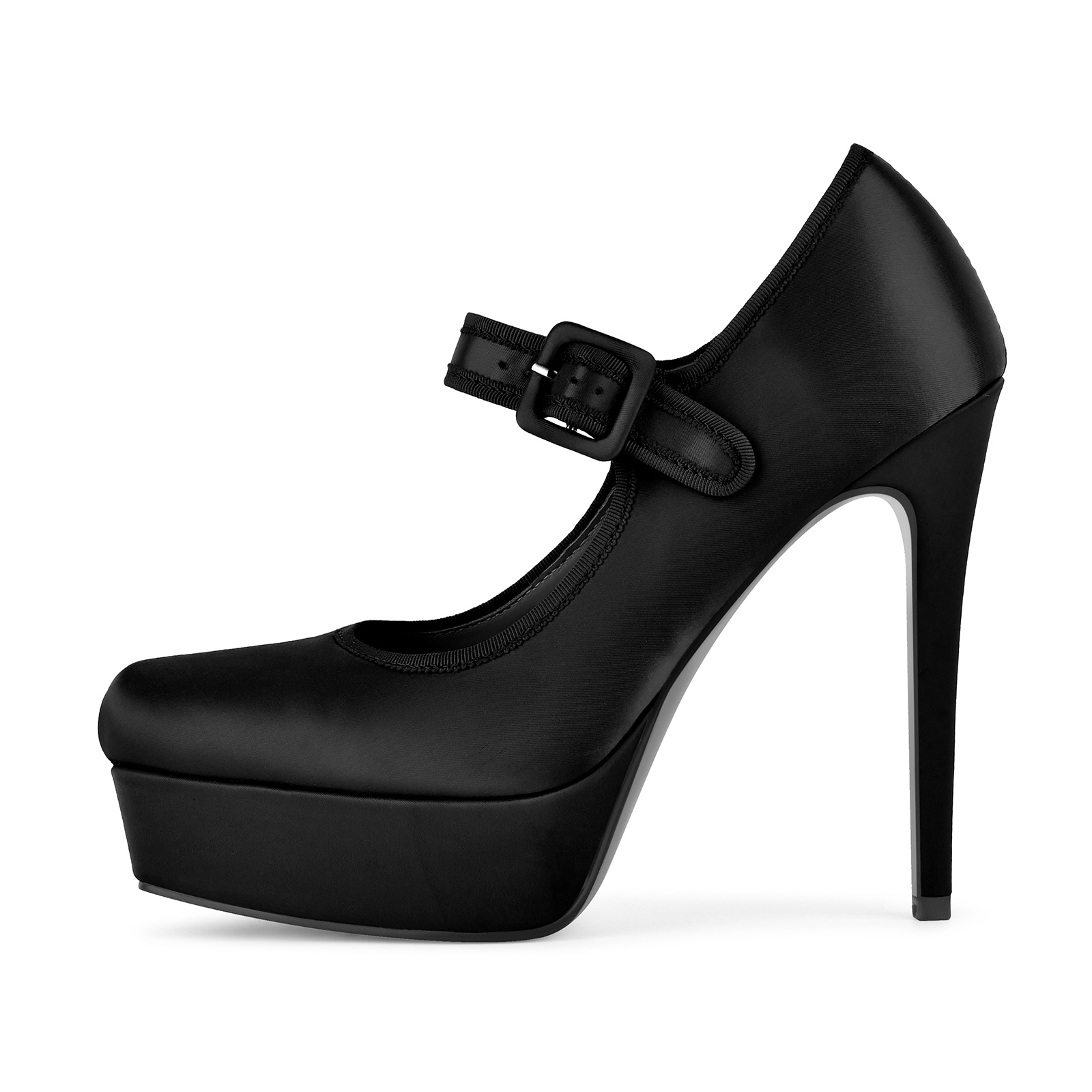 Square Toe Platform Mary Jane Satin Pumps