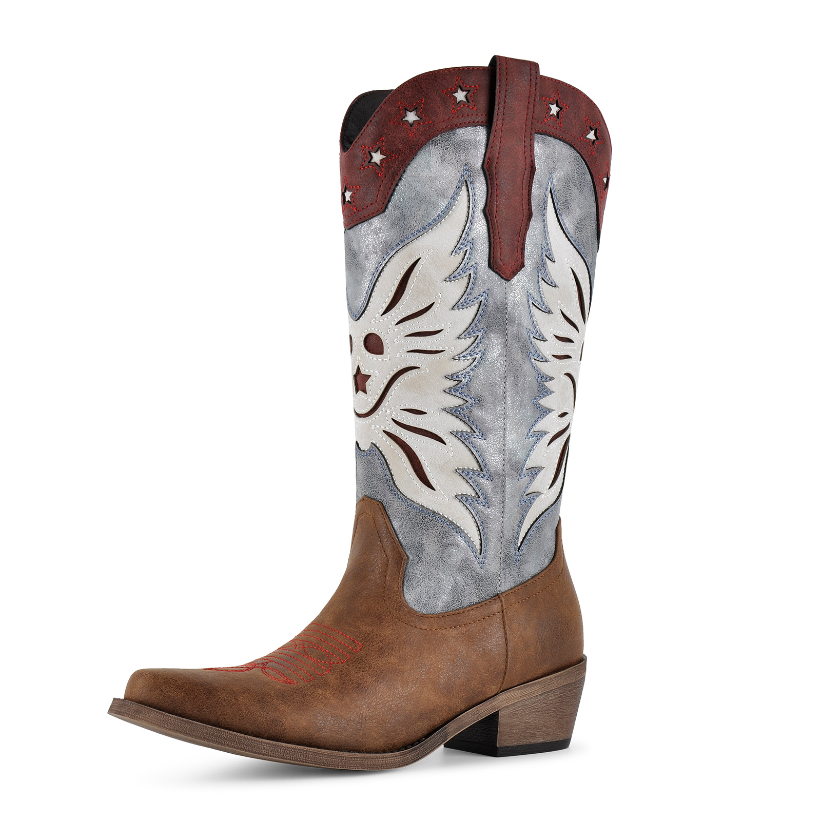 Pointed Toe Split Joint Embroidery Mid-Calf Western Boots