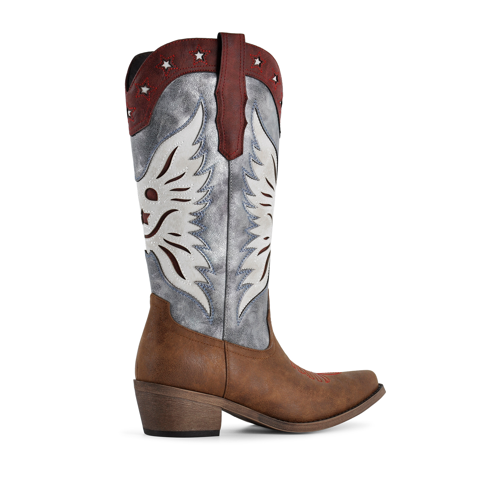 Pointed Toe Split Joint Embroidery Mid-Calf Western Boots