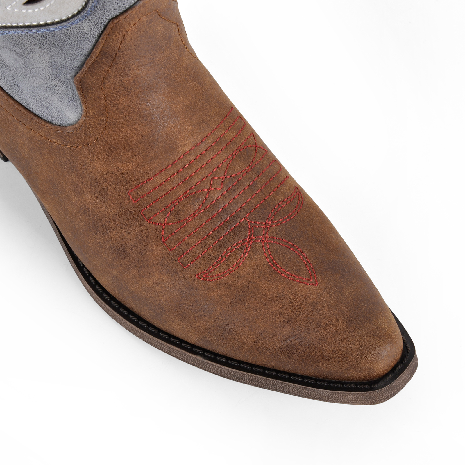 Pointed Toe Split Joint Embroidery Mid-Calf Western Boots