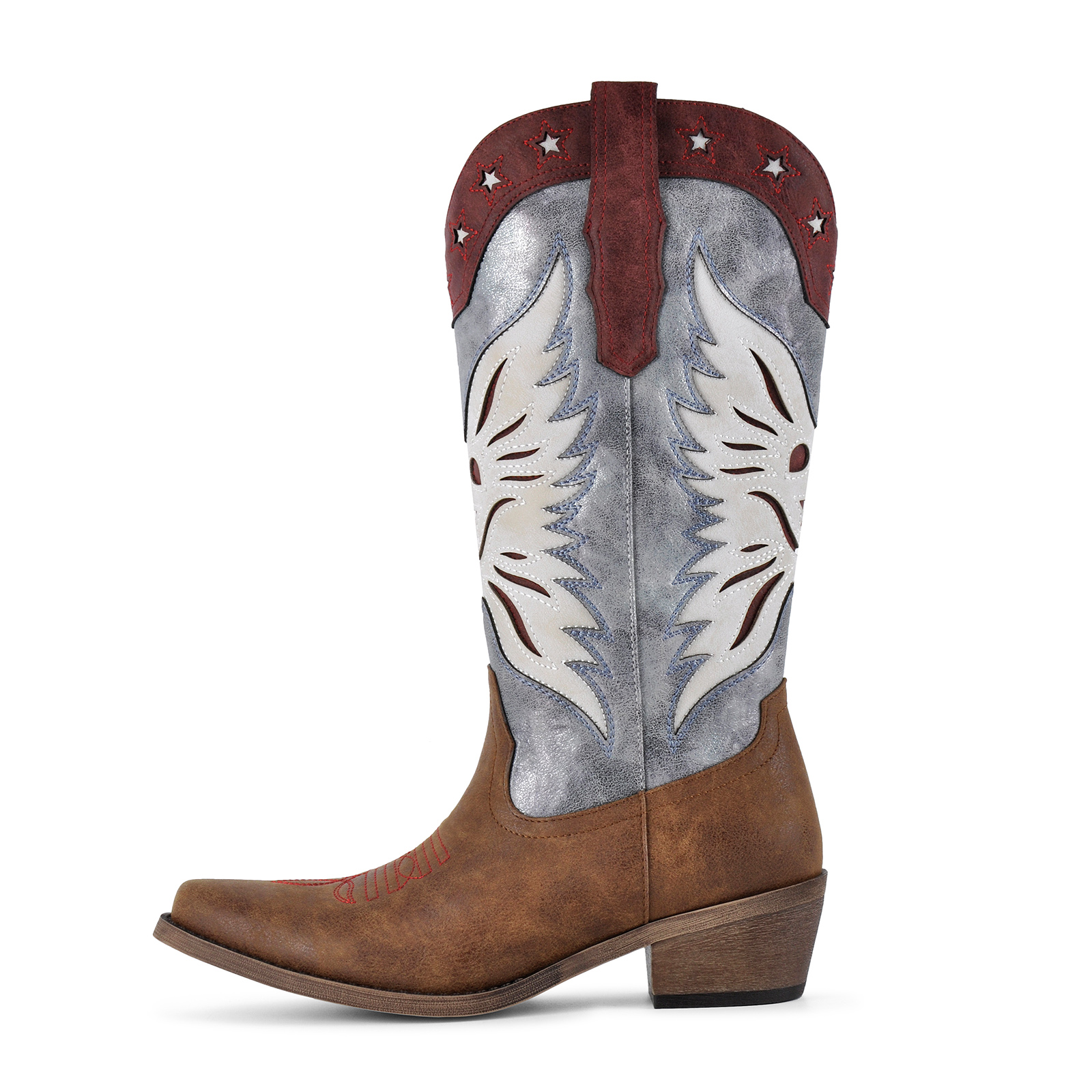 Pointed Toe Split Joint Embroidery Mid-Calf Western Boots