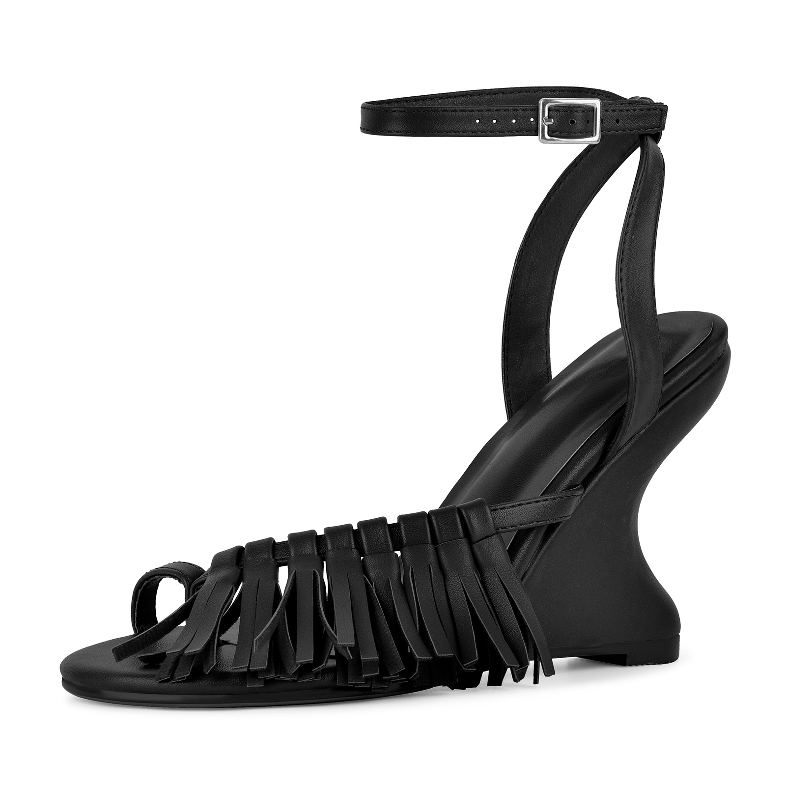 Fringe Flip-Flop Ankle Strap Wedge Heel Sandals