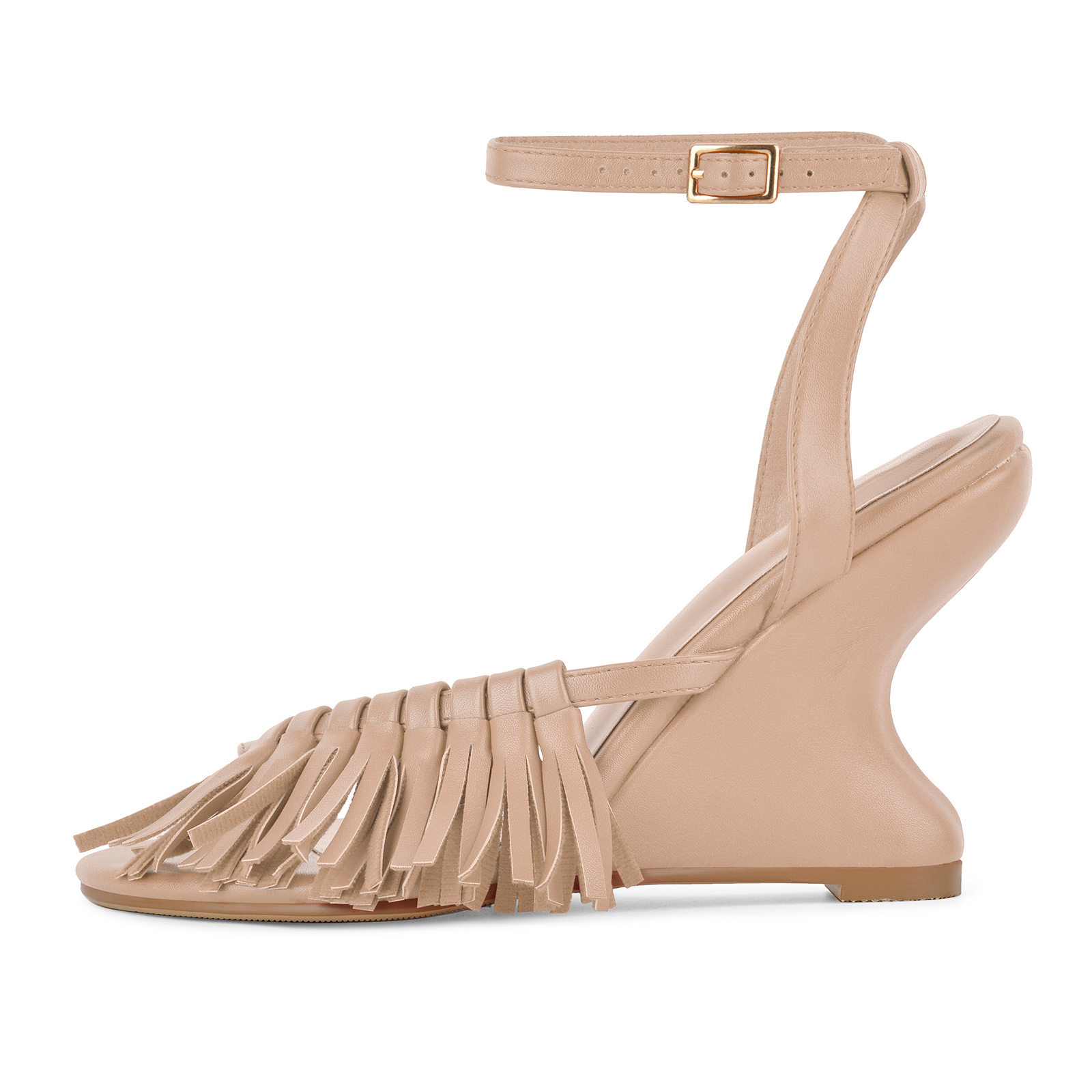 Fringe Flip-Flop Ankle Strap Wedge Heel Sandals