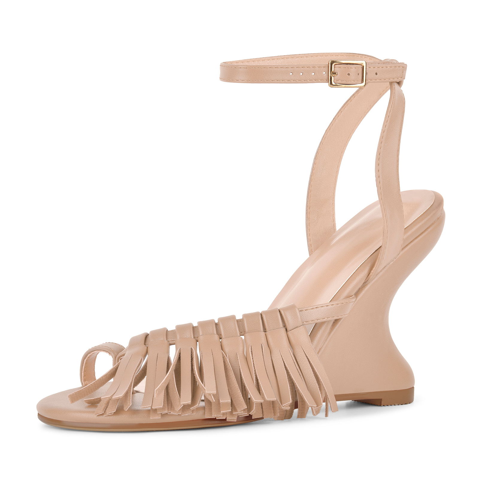 Fringe Flip-Flop Ankle Strap Wedge Heel Sandals