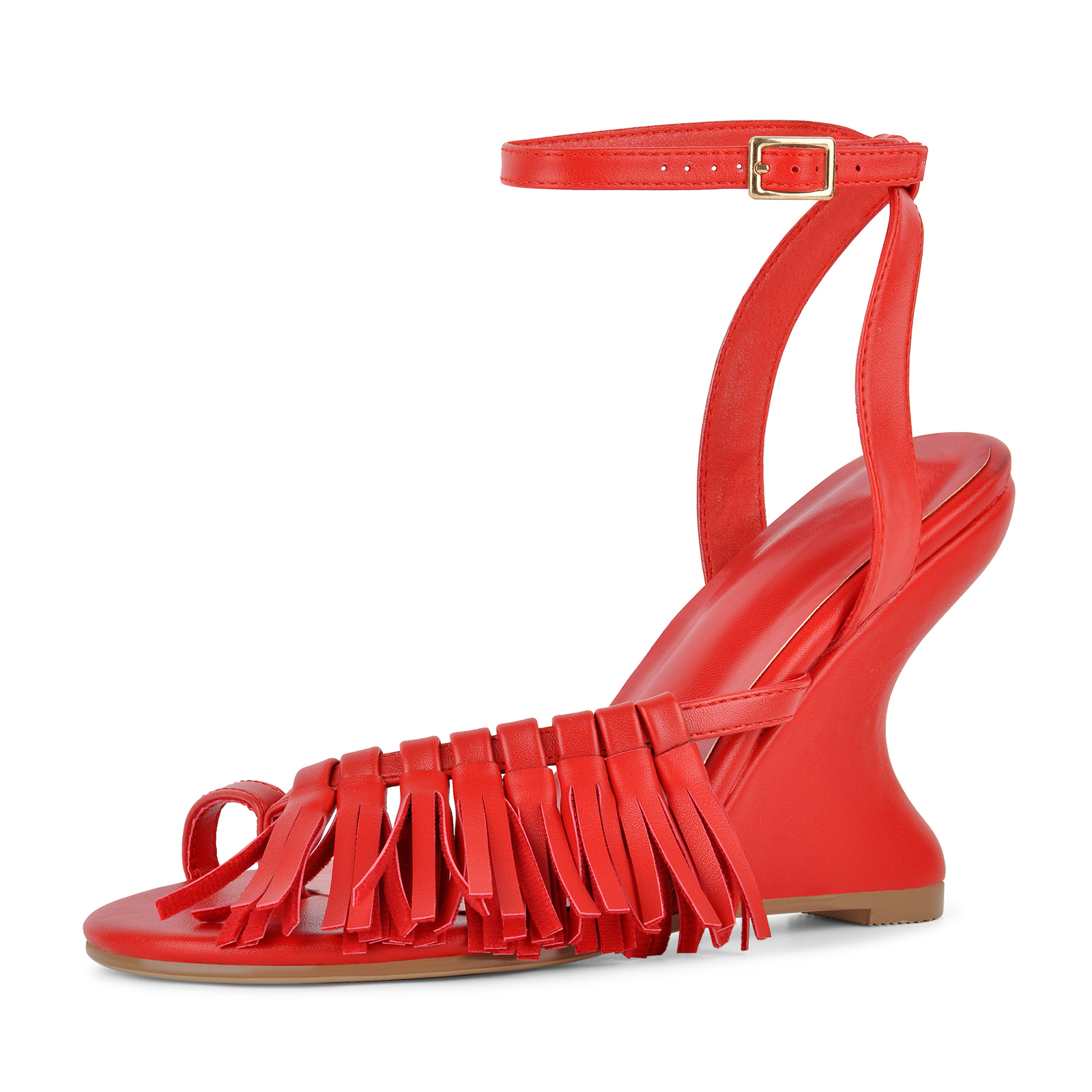 Fringe Flip-Flop Ankle Strap Wedge Heel Sandals