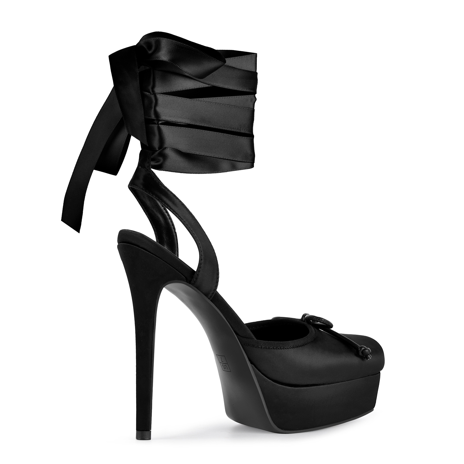 Square Toe Platform Bow Satin Lace-up Pumps