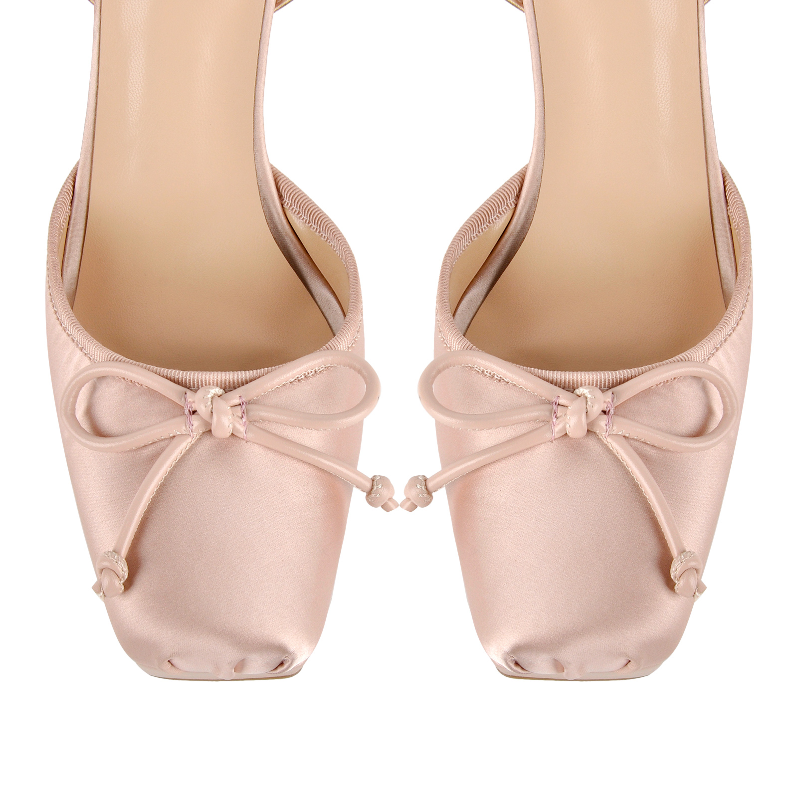 Square Toe Platform Bow Satin Lace-up Pumps