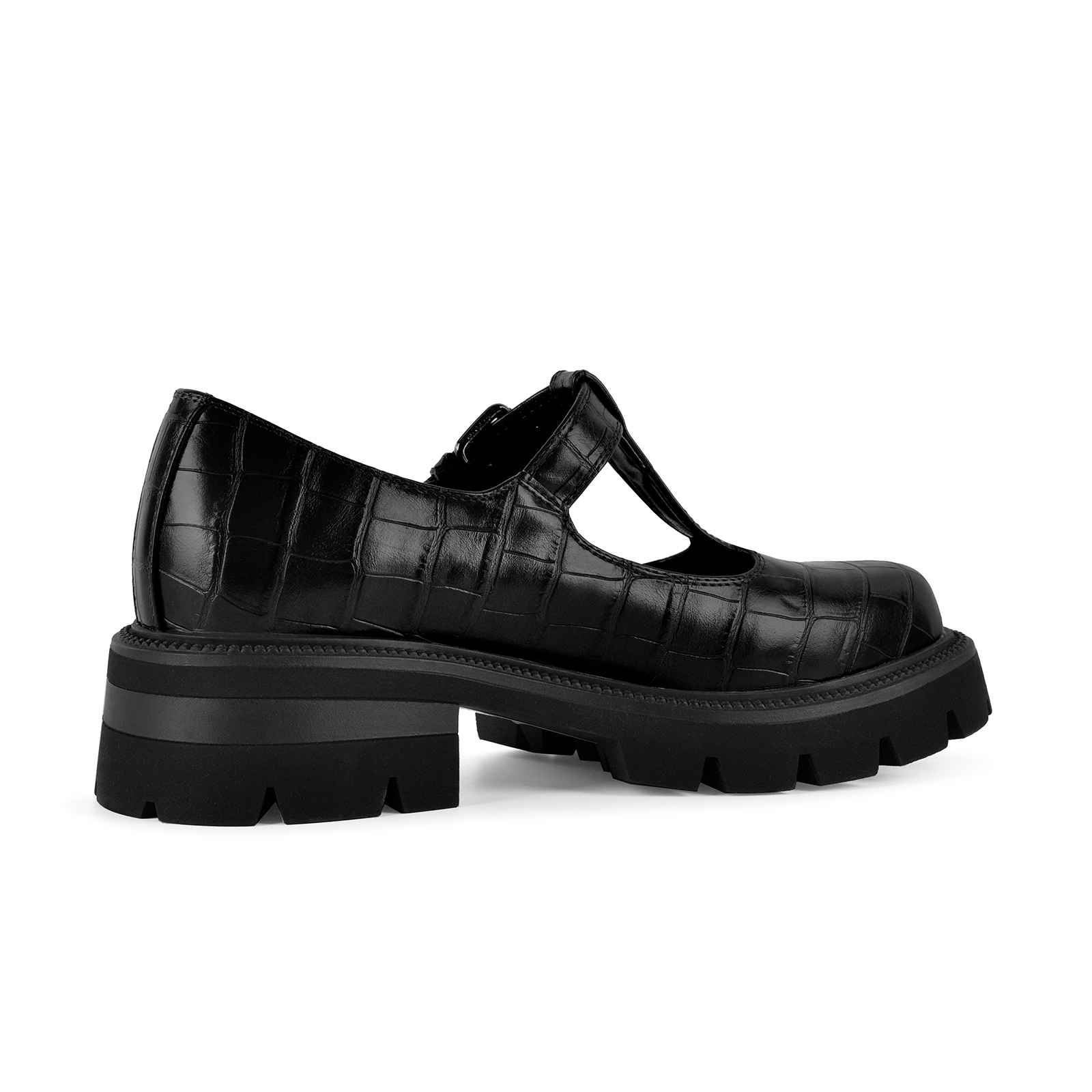 Platform Stone T-Strap Loafer Pumps