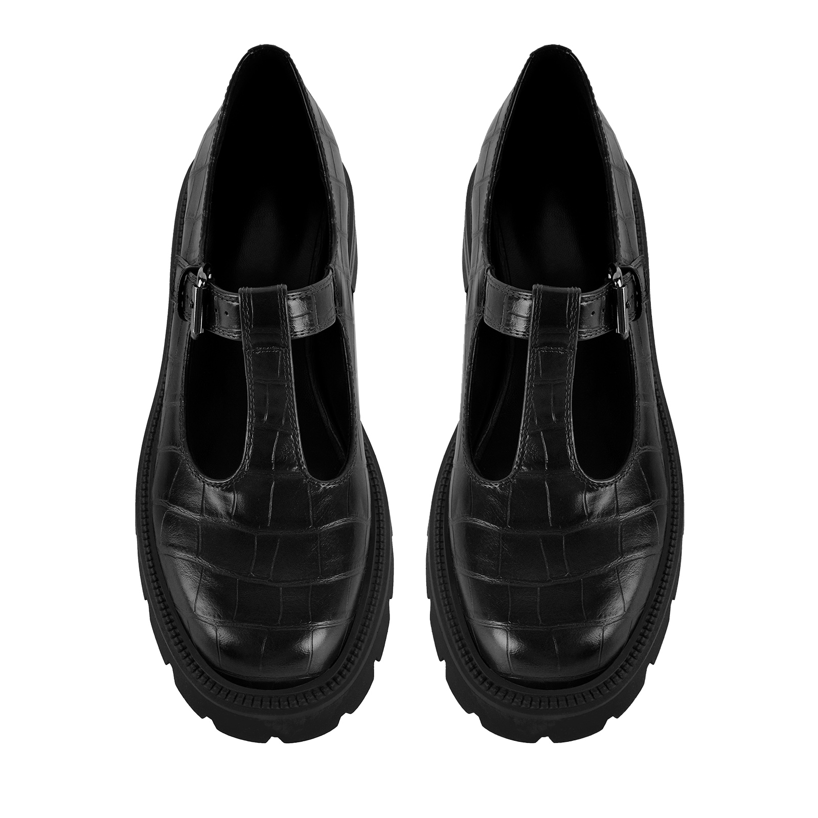 Platform Stone T-Strap Loafer Pumps