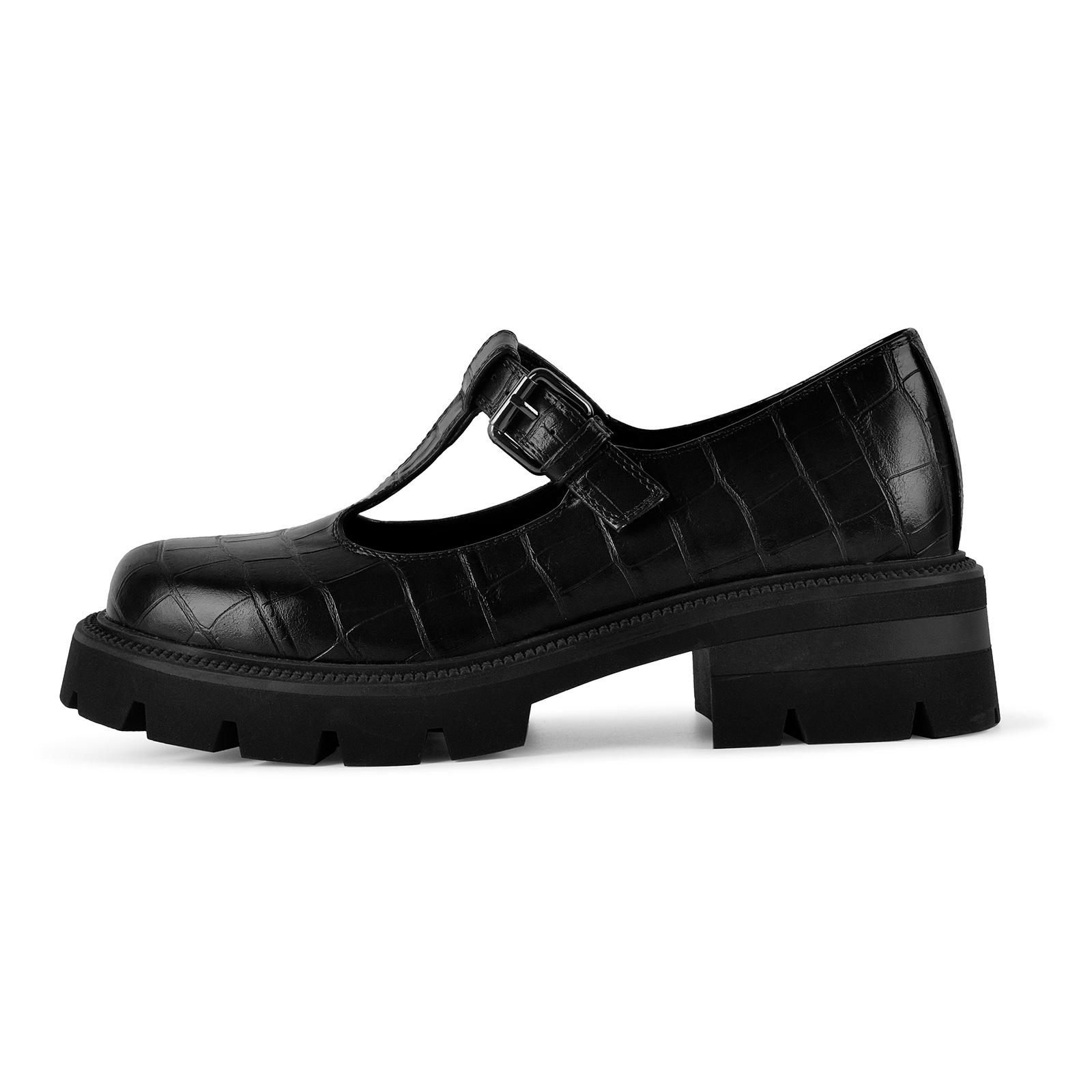 Platform Stone T-Strap Loafer Pumps