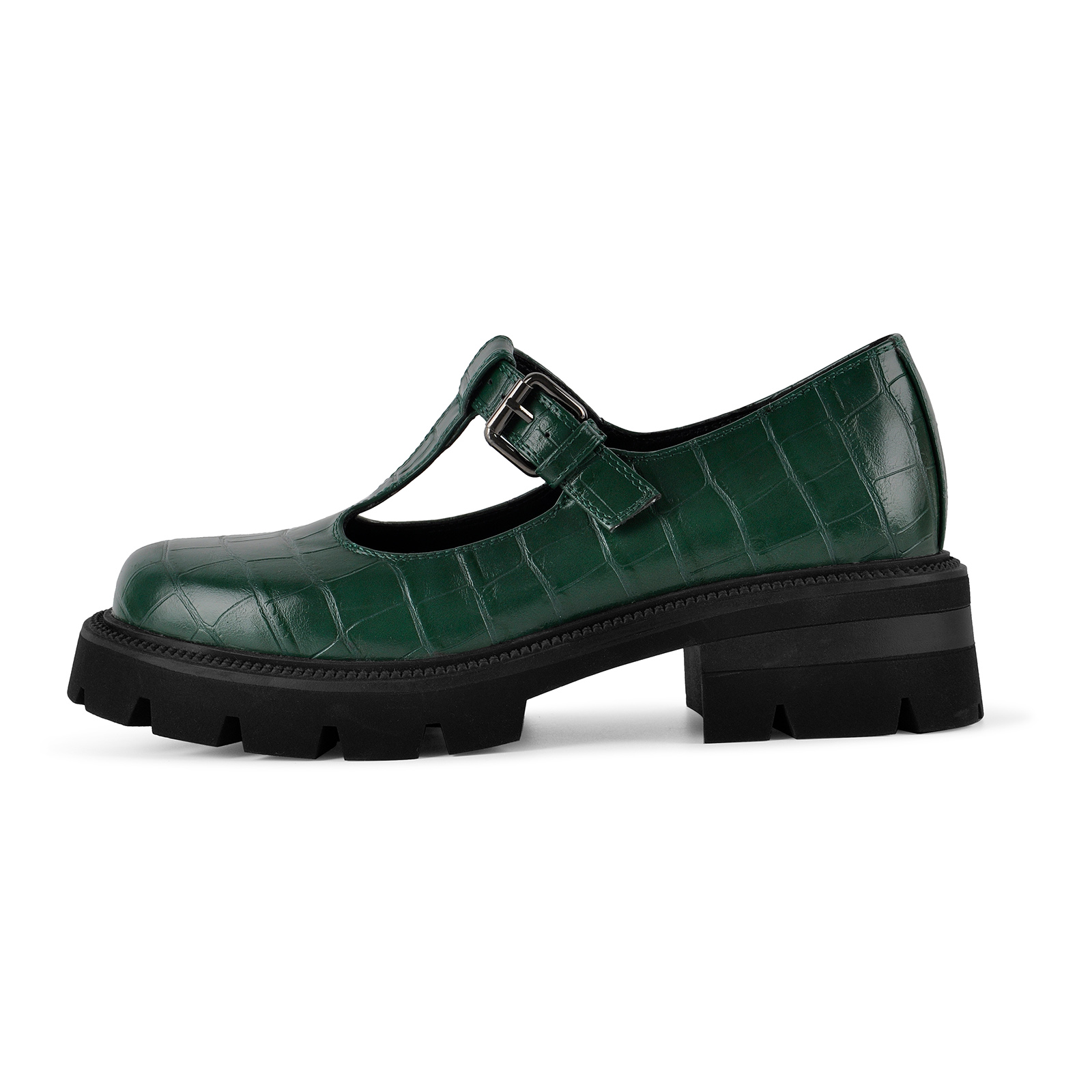 Platform Stone T-Strap Loafer Pumps