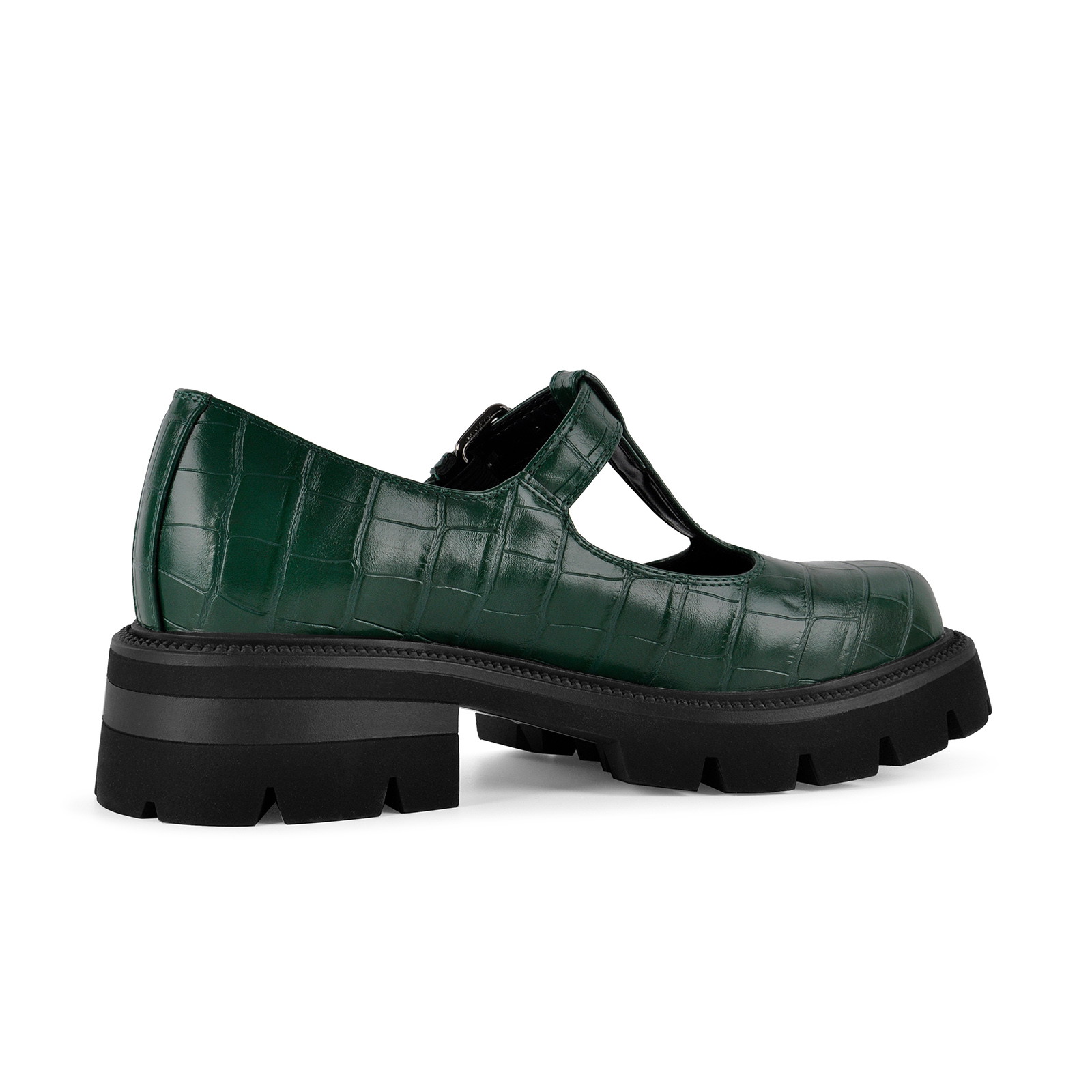 Platform Stone T-Strap Loafer Pumps
