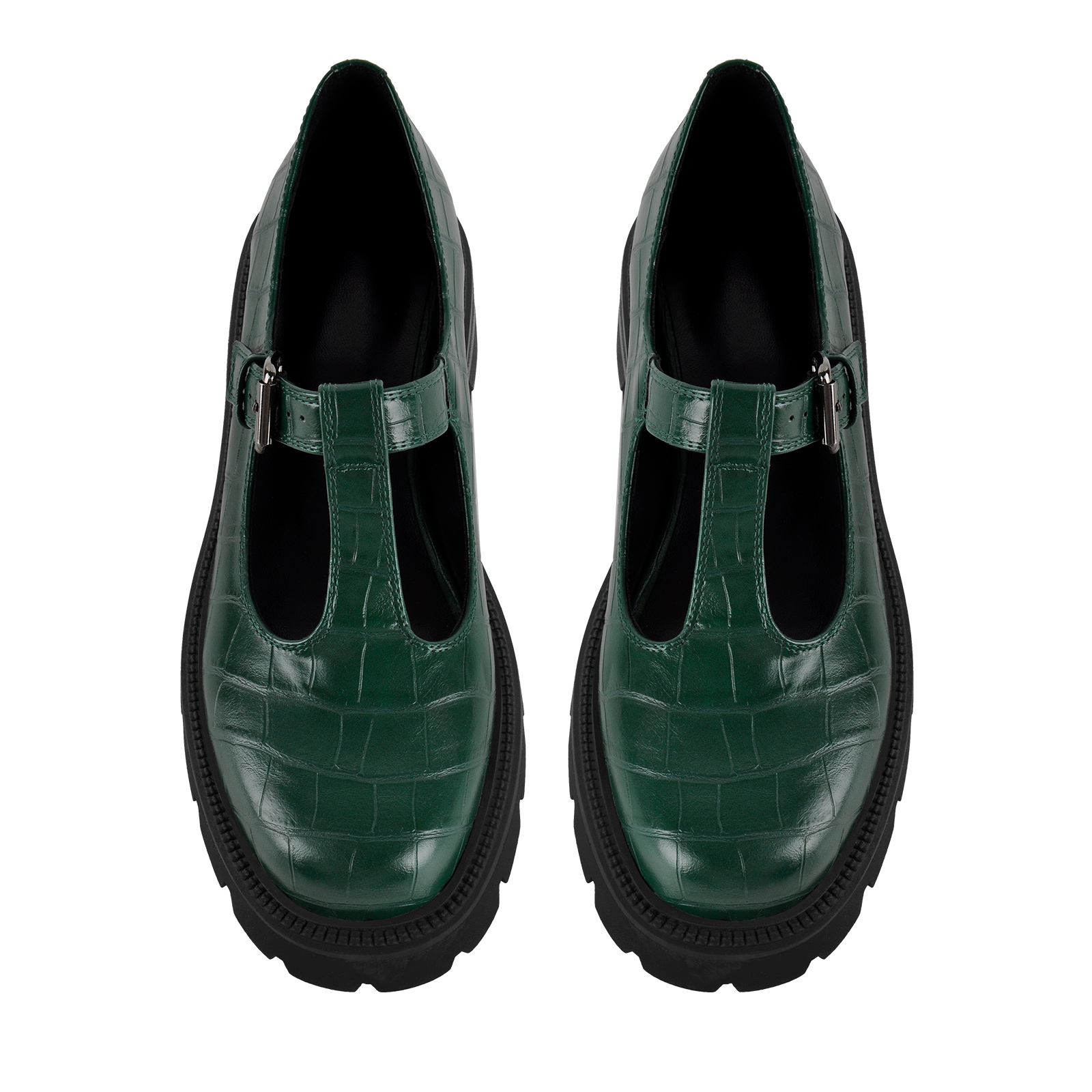 Platform Stone T-Strap Loafer Pumps