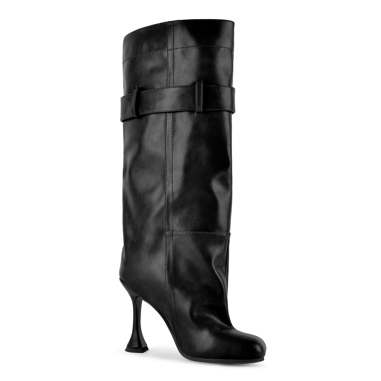 Square Toe Buckle Strap Knee High Stiletto Boots