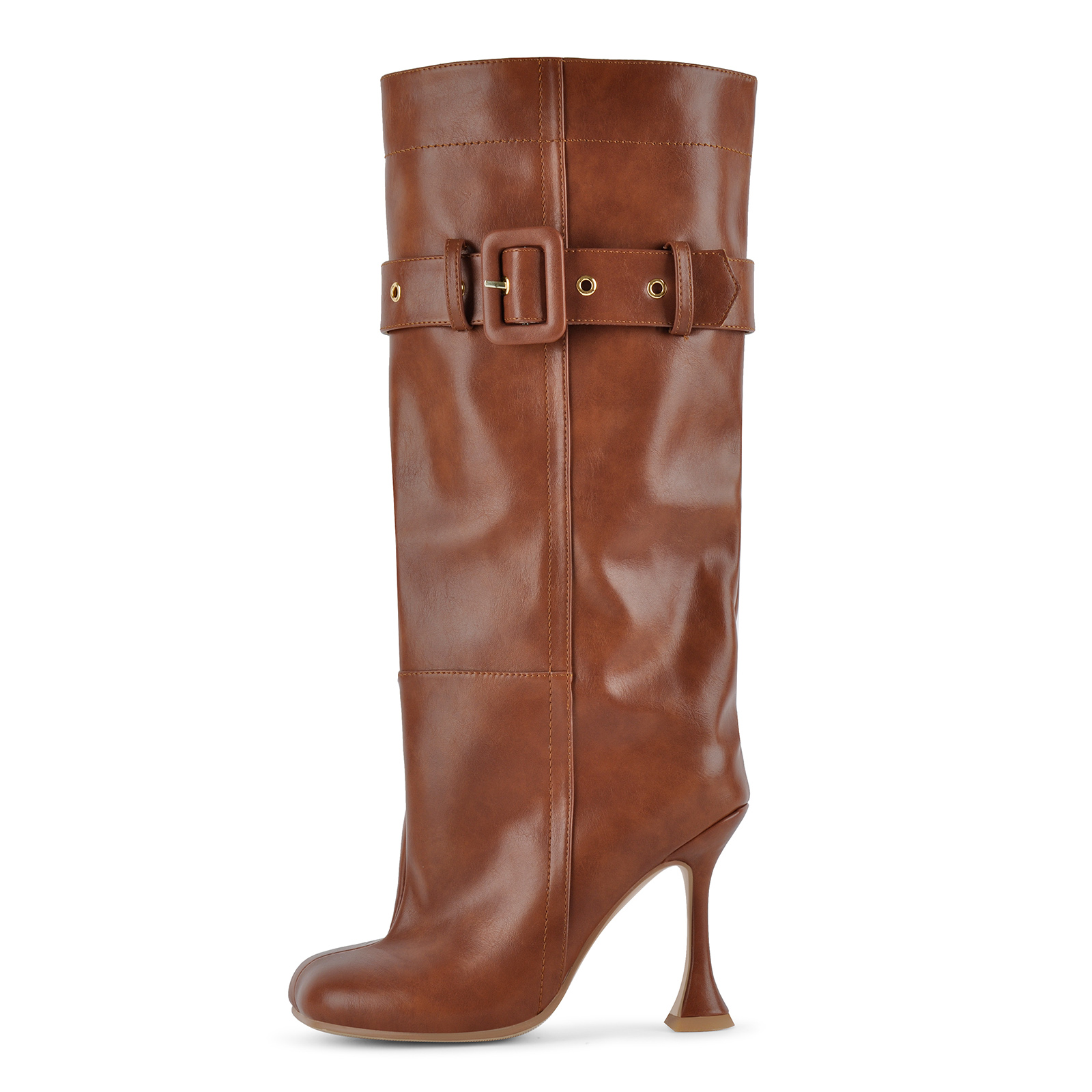 Square Toe Buckle Strap Knee High Stiletto Boots