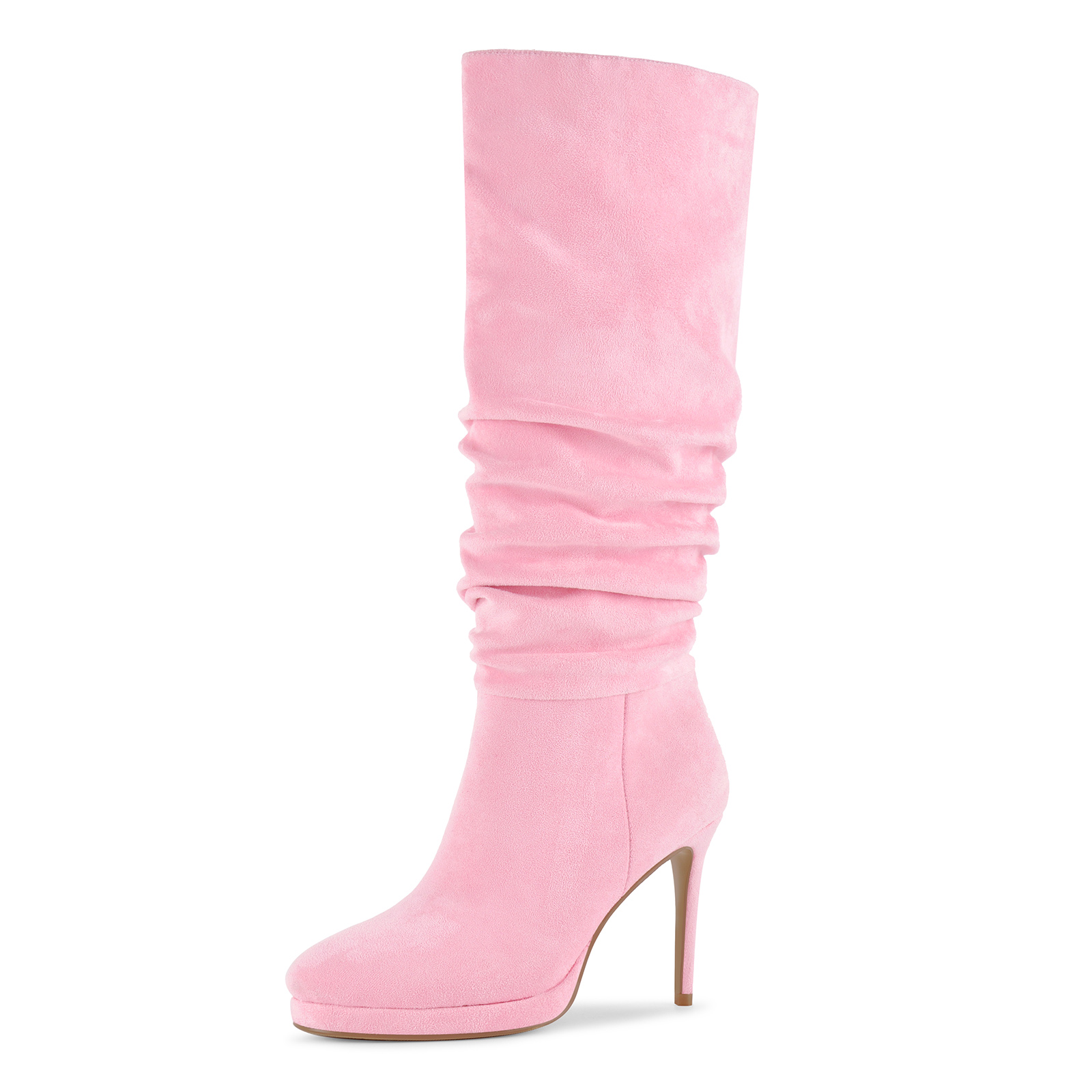 Suede Low Platform Ruched Knee High Boots