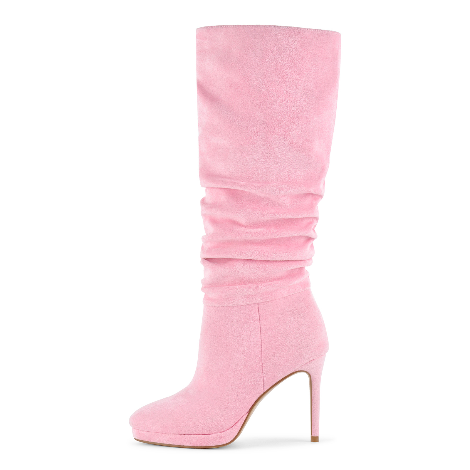 Suede Low Platform Ruched Knee High Boots