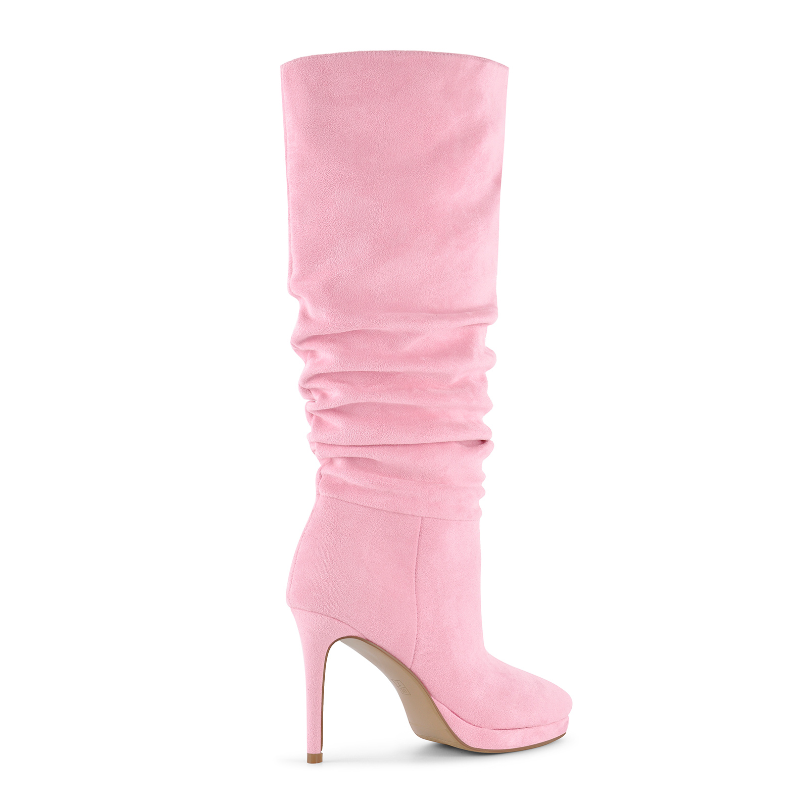 Suede Low Platform Ruched Knee High Boots