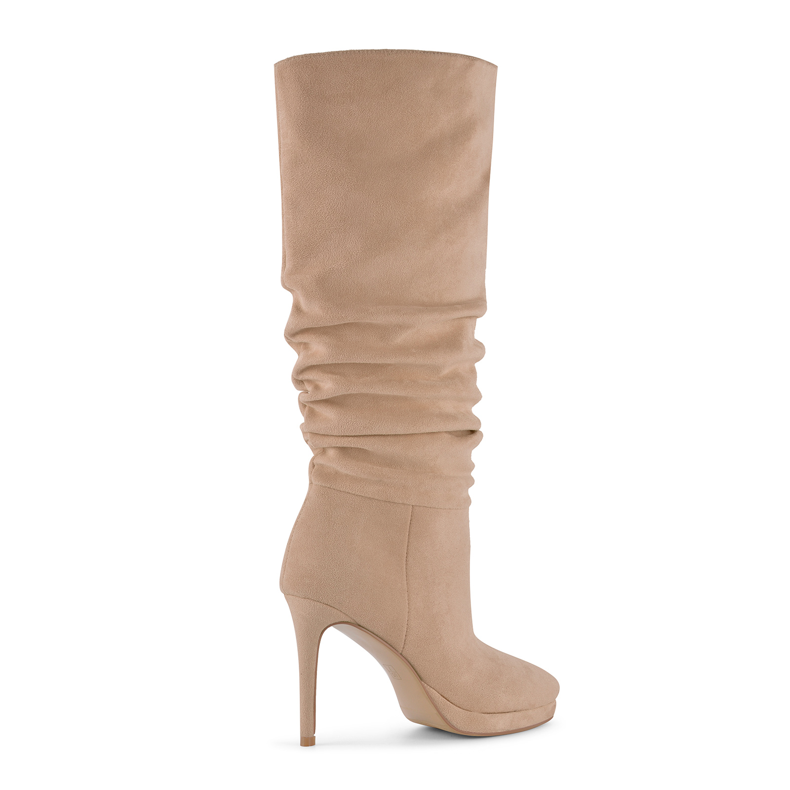 Suede Low Platform Ruched Knee High Boots
