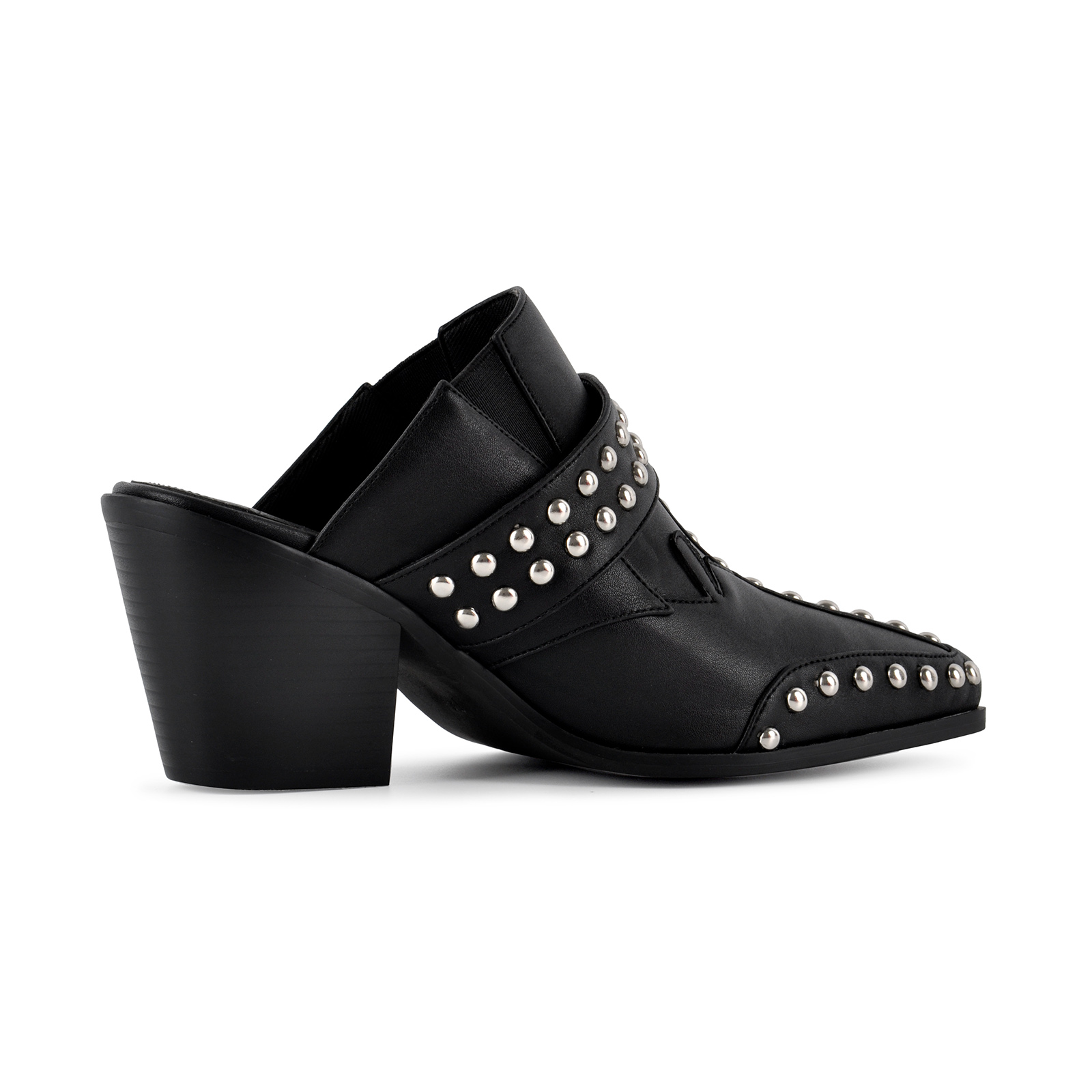 Pointed Toe Studded Buckle Western Mules