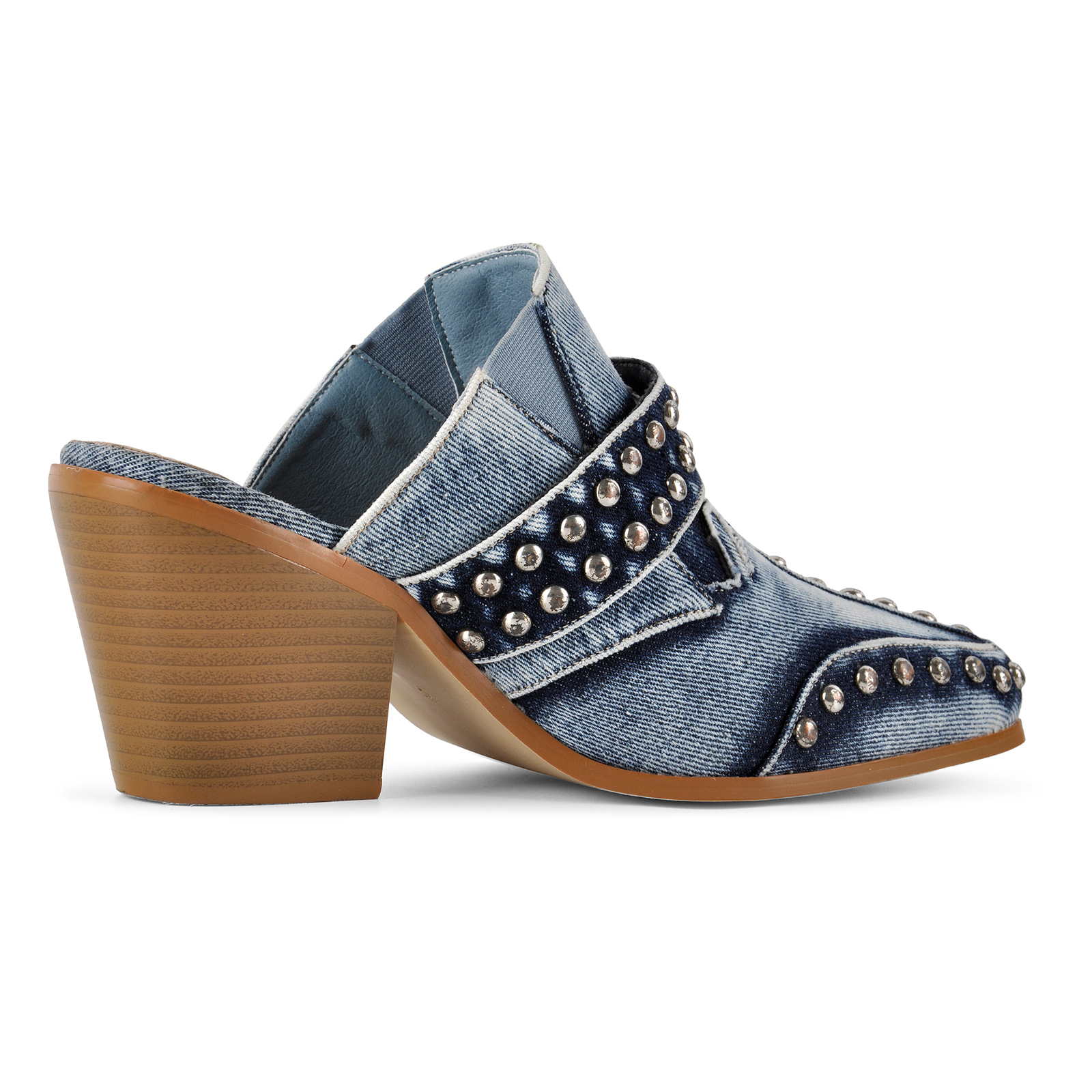 Pointed Toe Studded Buckle Western Mules