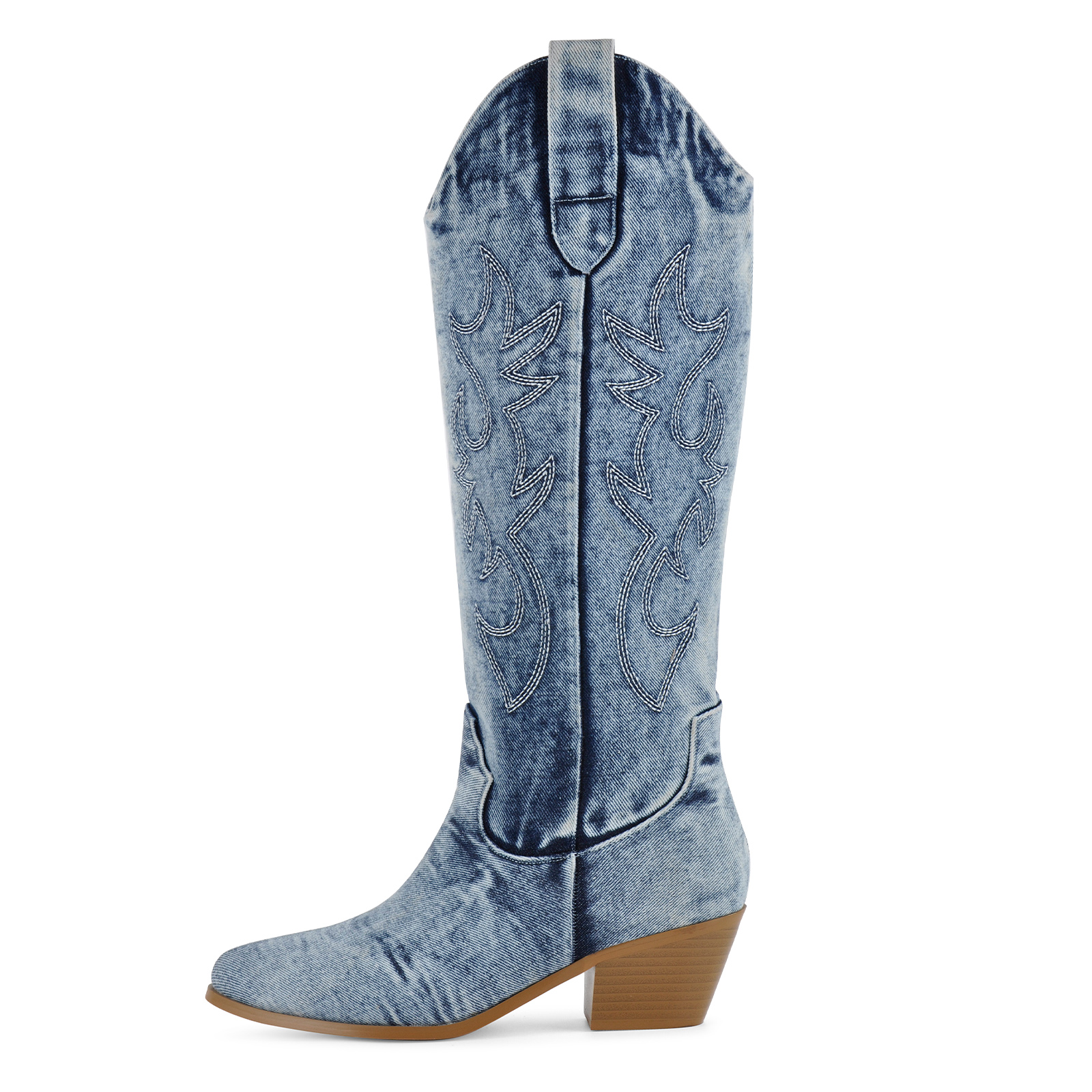 Denim Embroidery Knee High Western Boots