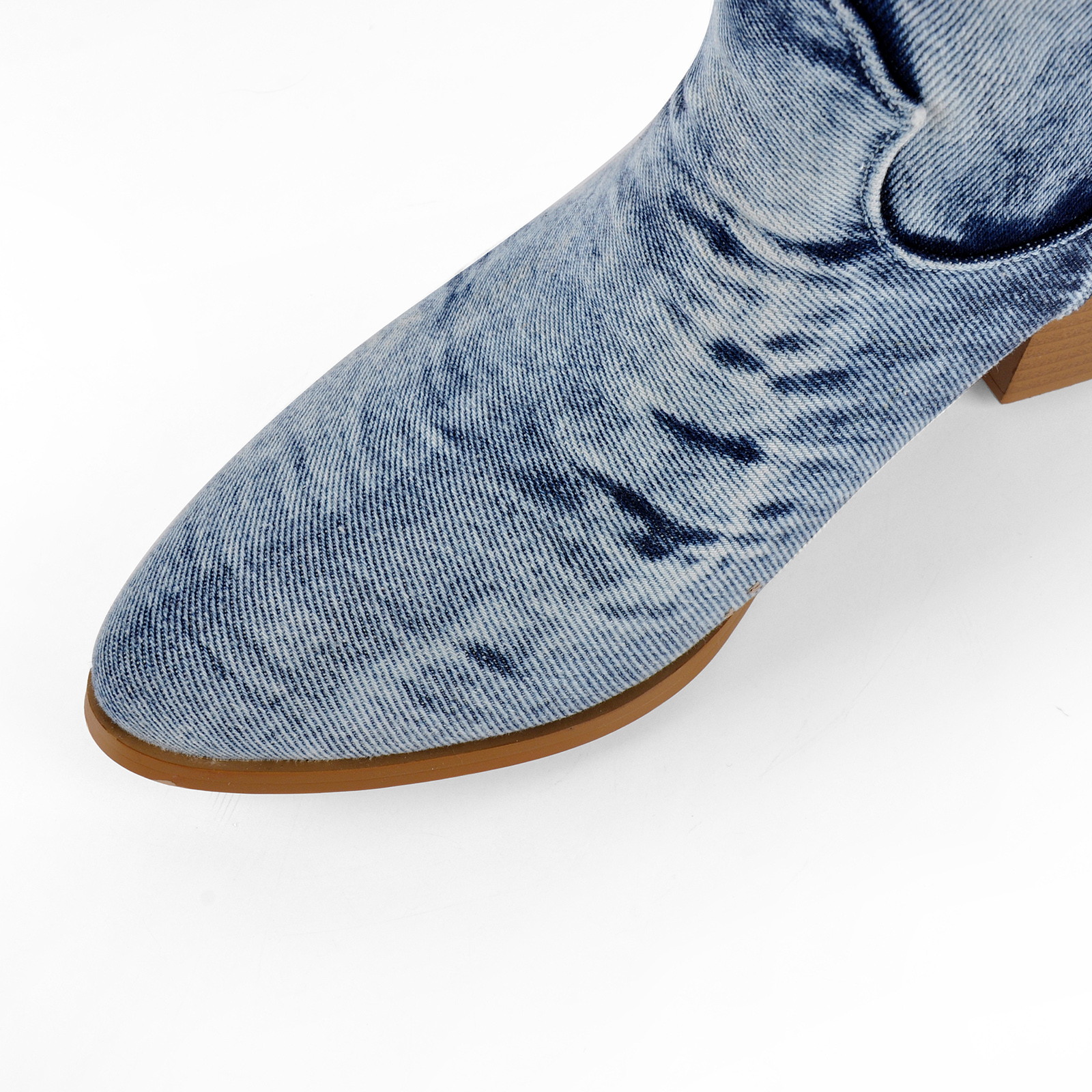 Denim Embroidery Knee High Western Boots