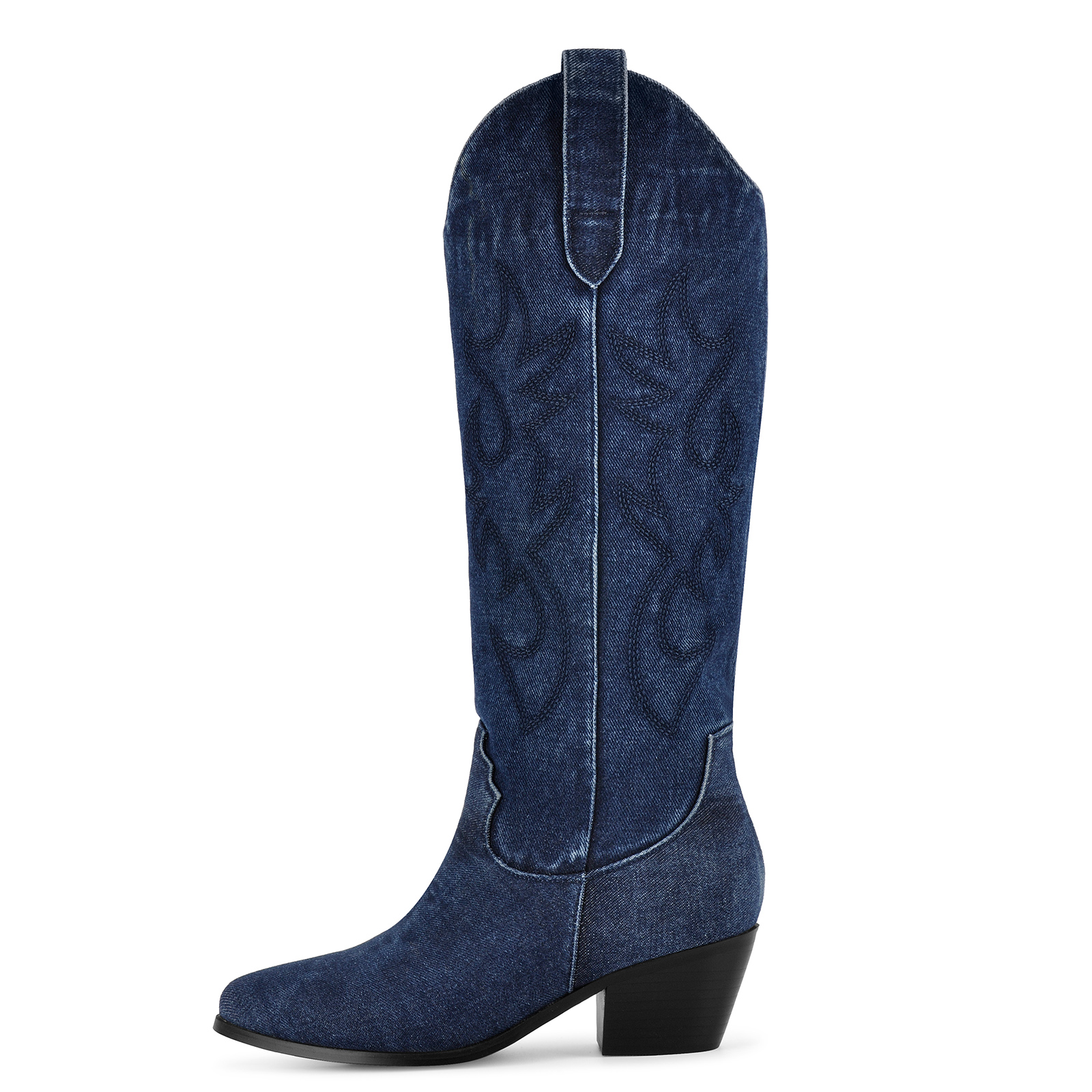 Denim Embroidery Knee High Western Boots